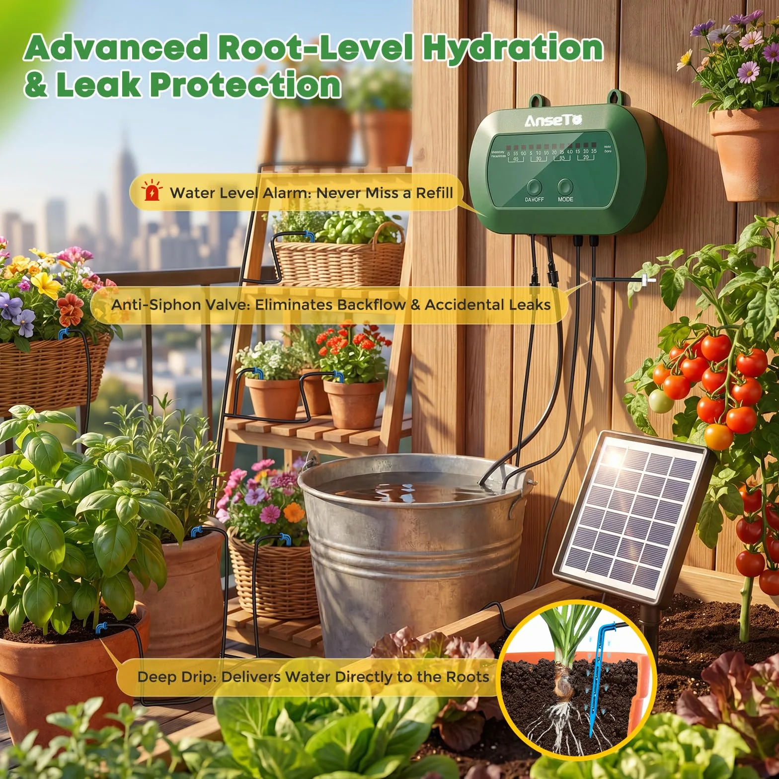 Kit Arrosage Automatique Solaire Jardin 15M Tuyau Goutte a Goutte Programmateur