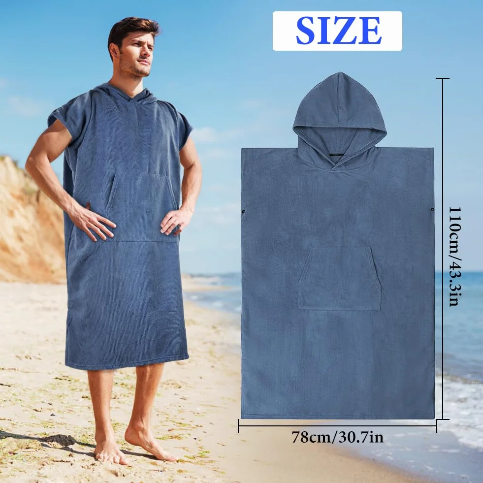 AUYAO Poncho de Plage Adulte, 110 * 78 cm Peignoir de Bain avec Poche pour Homme Femme, Peignoir Rapid Séchage et Léger, Serviette de Surf avec Capuche pour Plage Natation Plongée