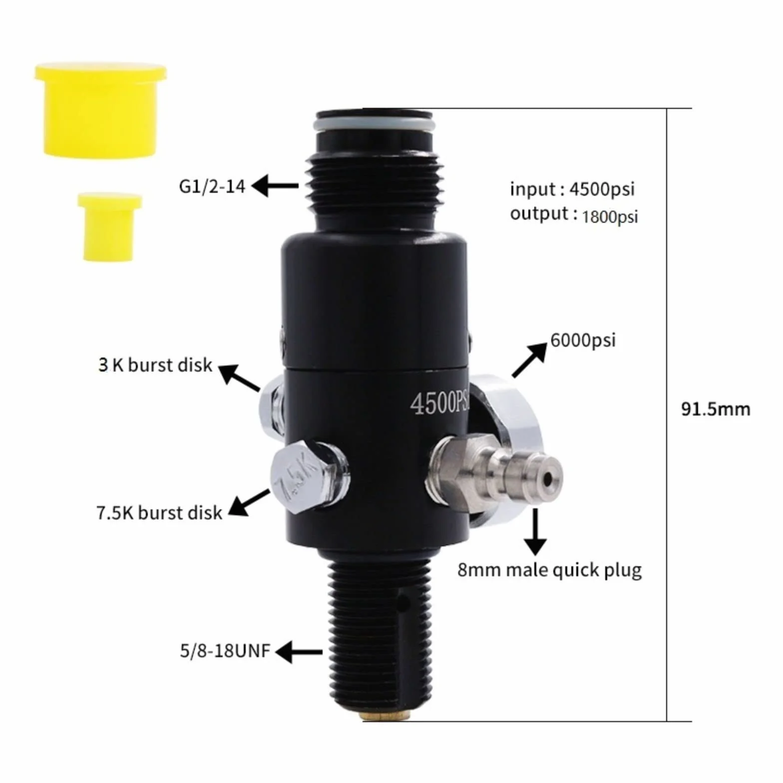TUXING Régulateur et manomètre 4500 PSI pour Bouteille d'air comprimé de Paintball, en Aluminium Durable, Compatible avec Les Bouteilles d'air comprimé PCP, CO2 et Azote