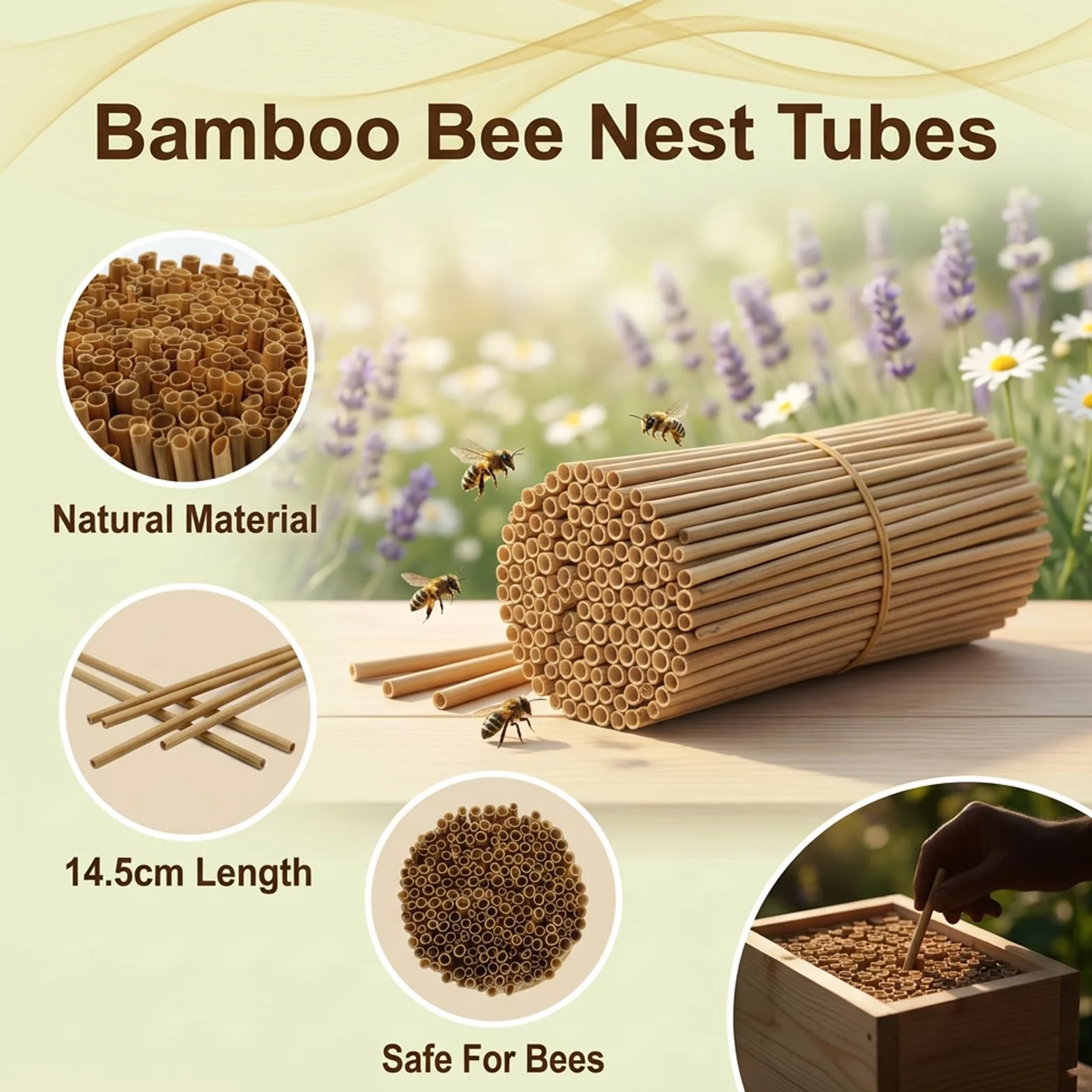 Kit Maison d’Abeille 14,5 cm 300 Pièces, Pailles de Blé Naturelles 3-5 mm pour Hôtel à Insectes