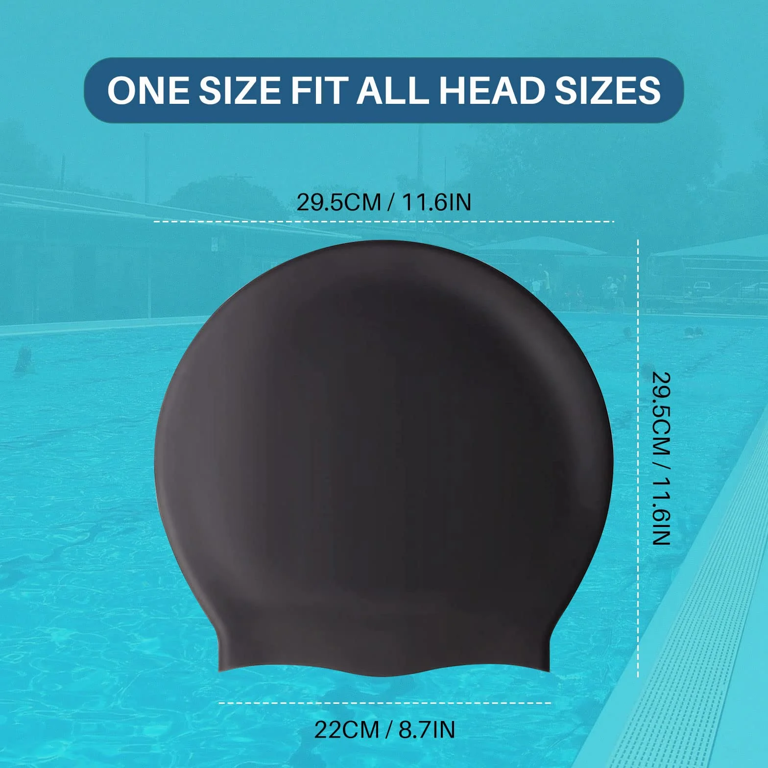 Bonnet de bain en silicone extra large noir pour cheveux longs