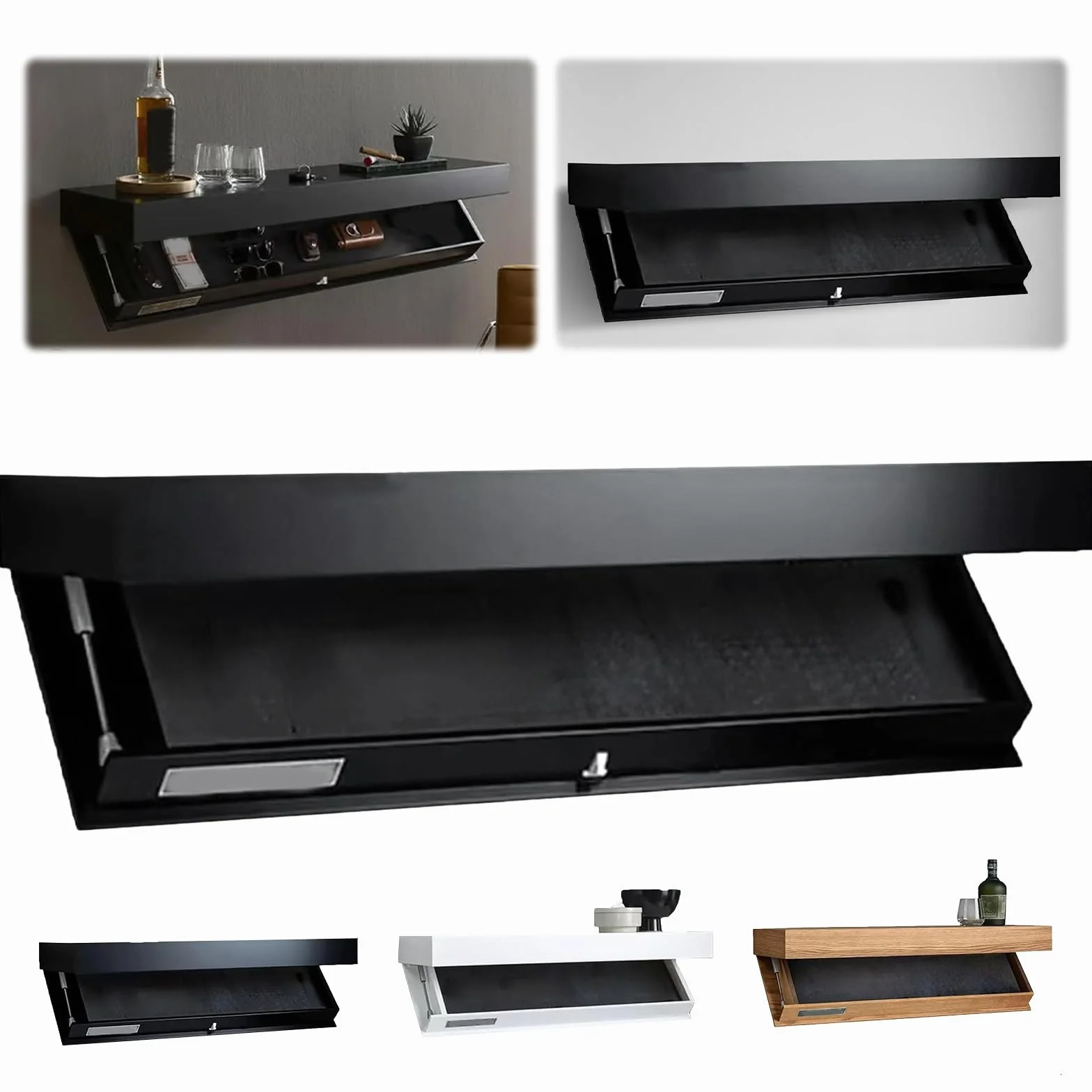 Coffre flottant caché pour armes, étagère design avec compartiments secrets, solution de rangement murale, boîte compacte pour ranger les armes dans le salon
