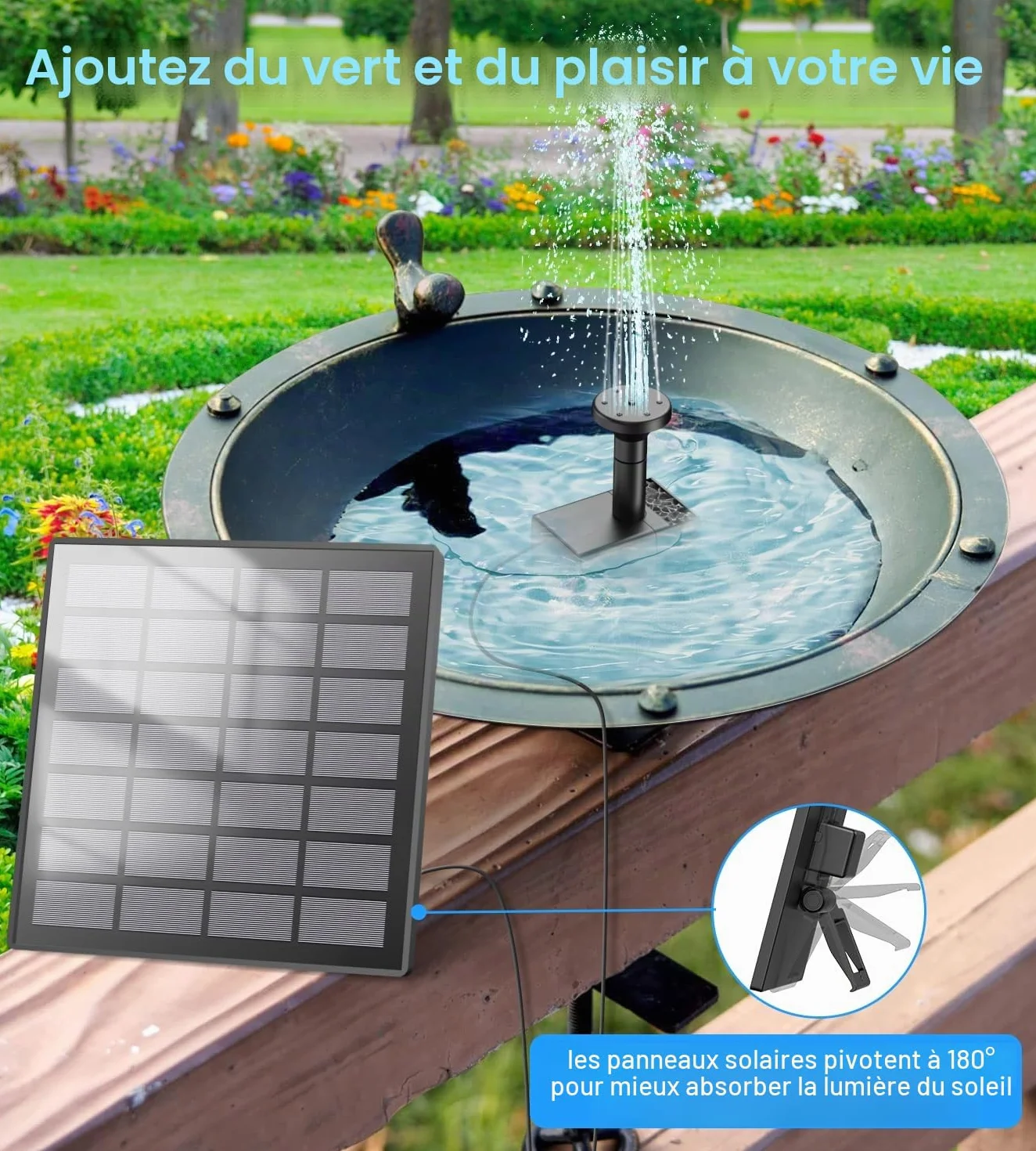 Fontaine Solaire Pompe 2026 Upgraded 9.84ft Fil 10 Buses Extérieur Jardin