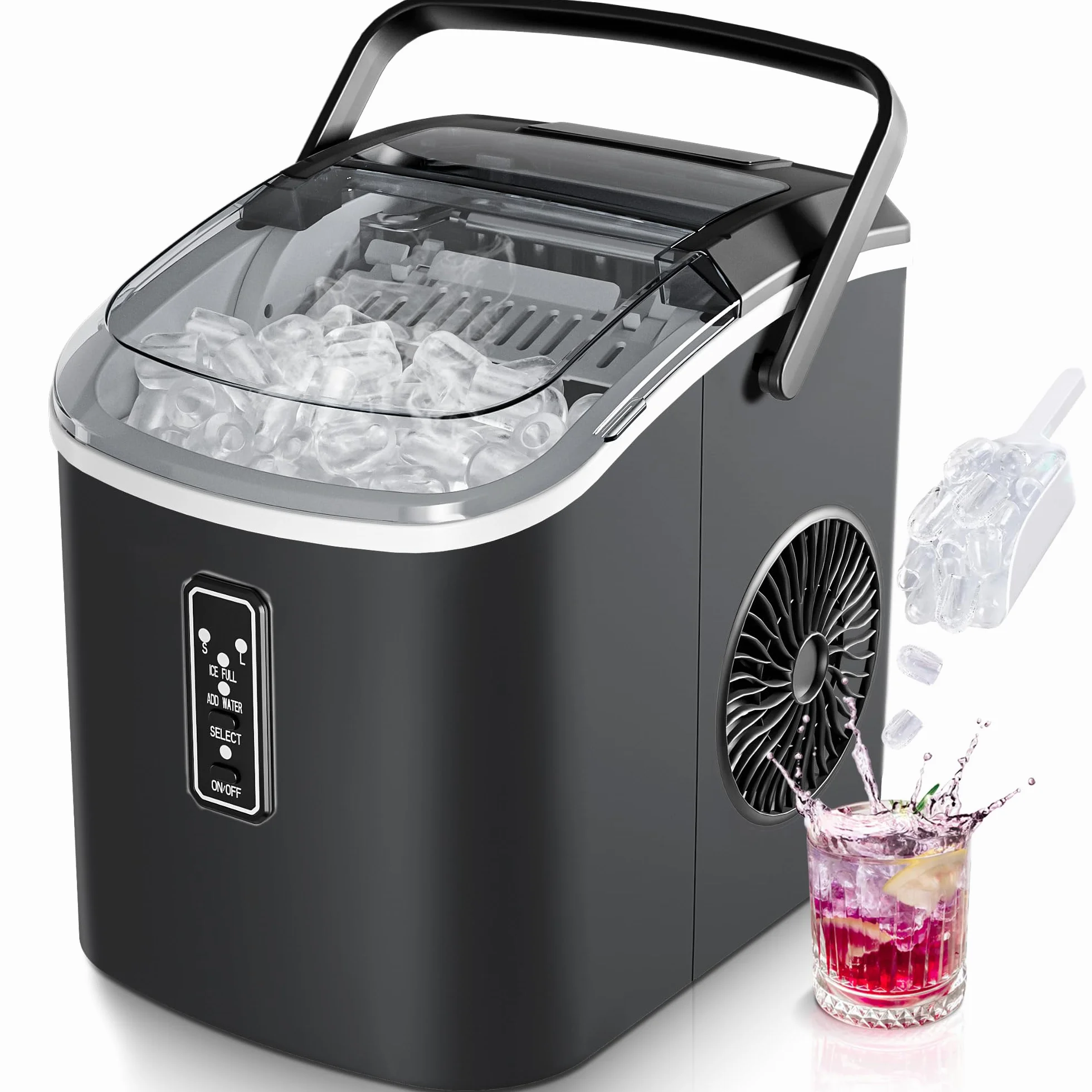 EUHOMY Petite machine à glaçons 12 kg/jour, 9 cubes en 6 min, autonettoyante, noire