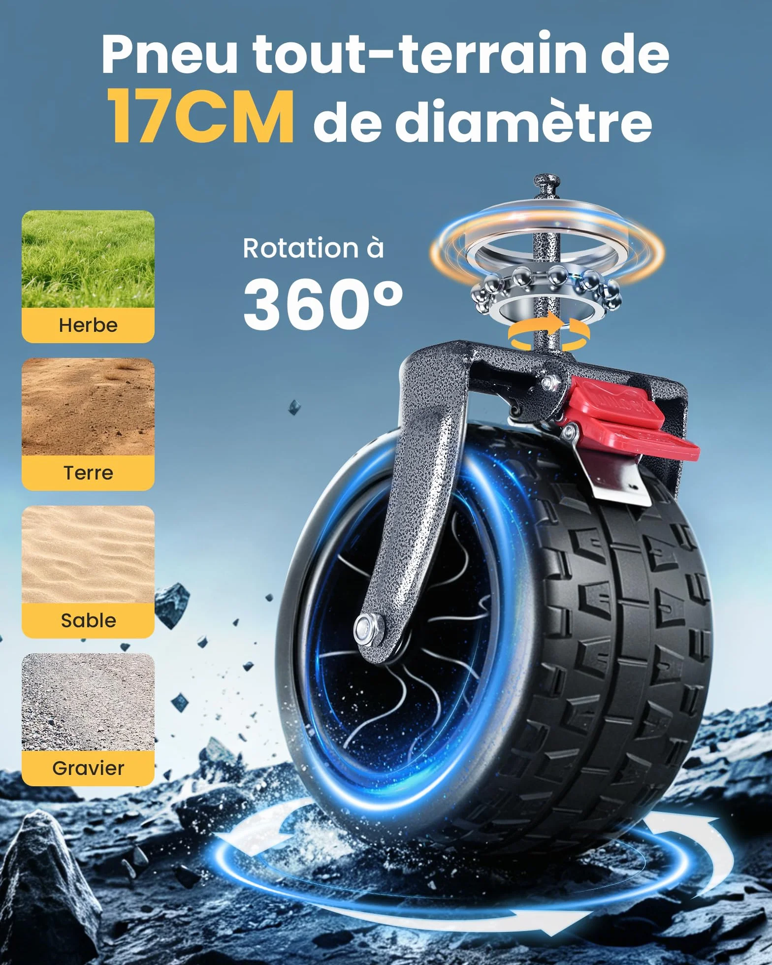 Chariot Pliable 260L 250KG, Chariot de Plage Tout-Terrain Léger 13KG, Roues Large 17cm