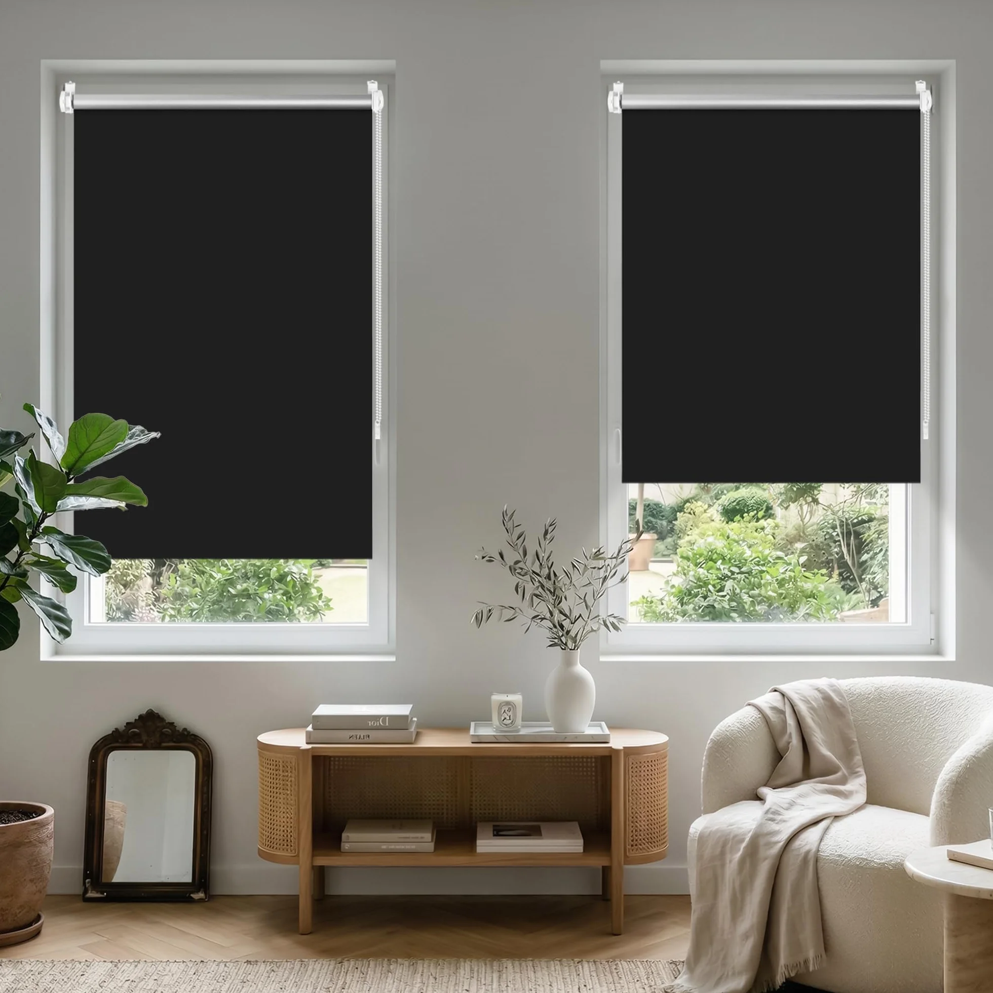 Store Enrouleur Occultant sans Perçage 45x130 cm - Thermique Anti-UV Noir
