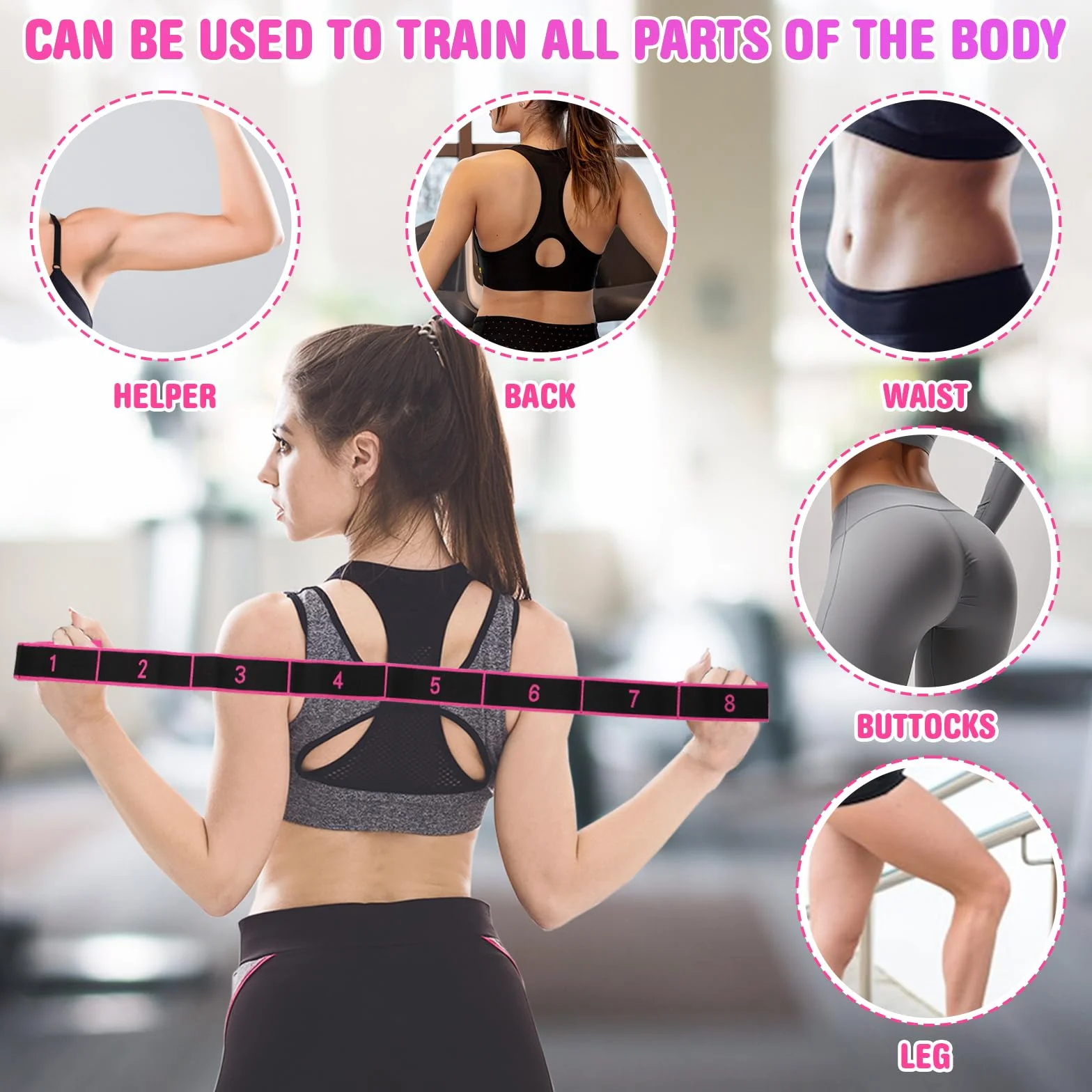 5 Pièces Bande Élastique de Yoga Résistance Band Fitness 8 Niveaux de Forces Bande Élastique Musculation Bande Elastique Etirement pour Fitness, Yoga, Pilates, Danse, Gymnastique (5 Couleurs)