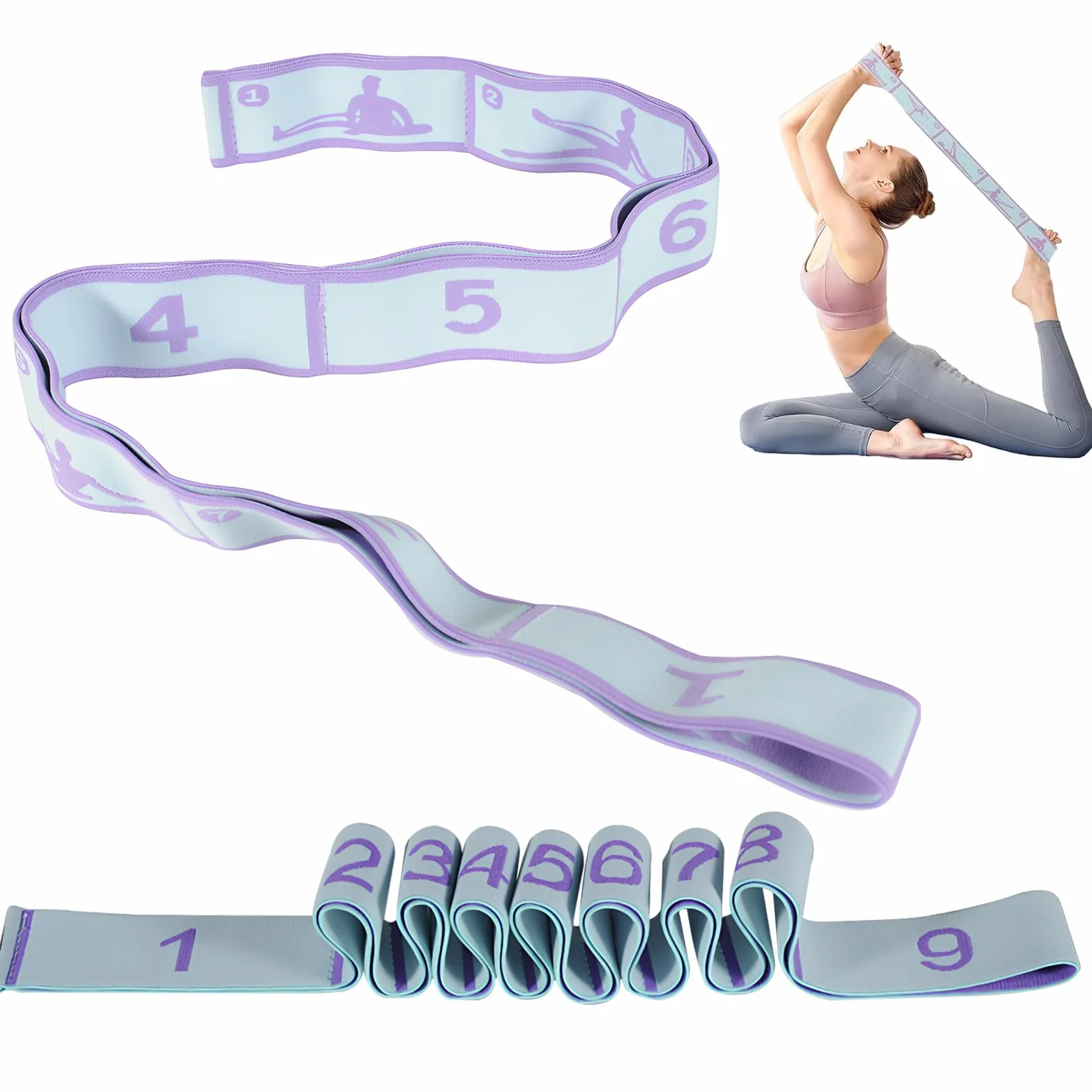 2 Pièces Yoga Stretch Bandes, Bande Elastique Musculation, Bande Elastique Fitness, Convient Pour Le Pilates, La Danse Et La Gymnastique (Violets 8 Boucles 90 Cm + Bleus 9 Boucles 110 Cm)