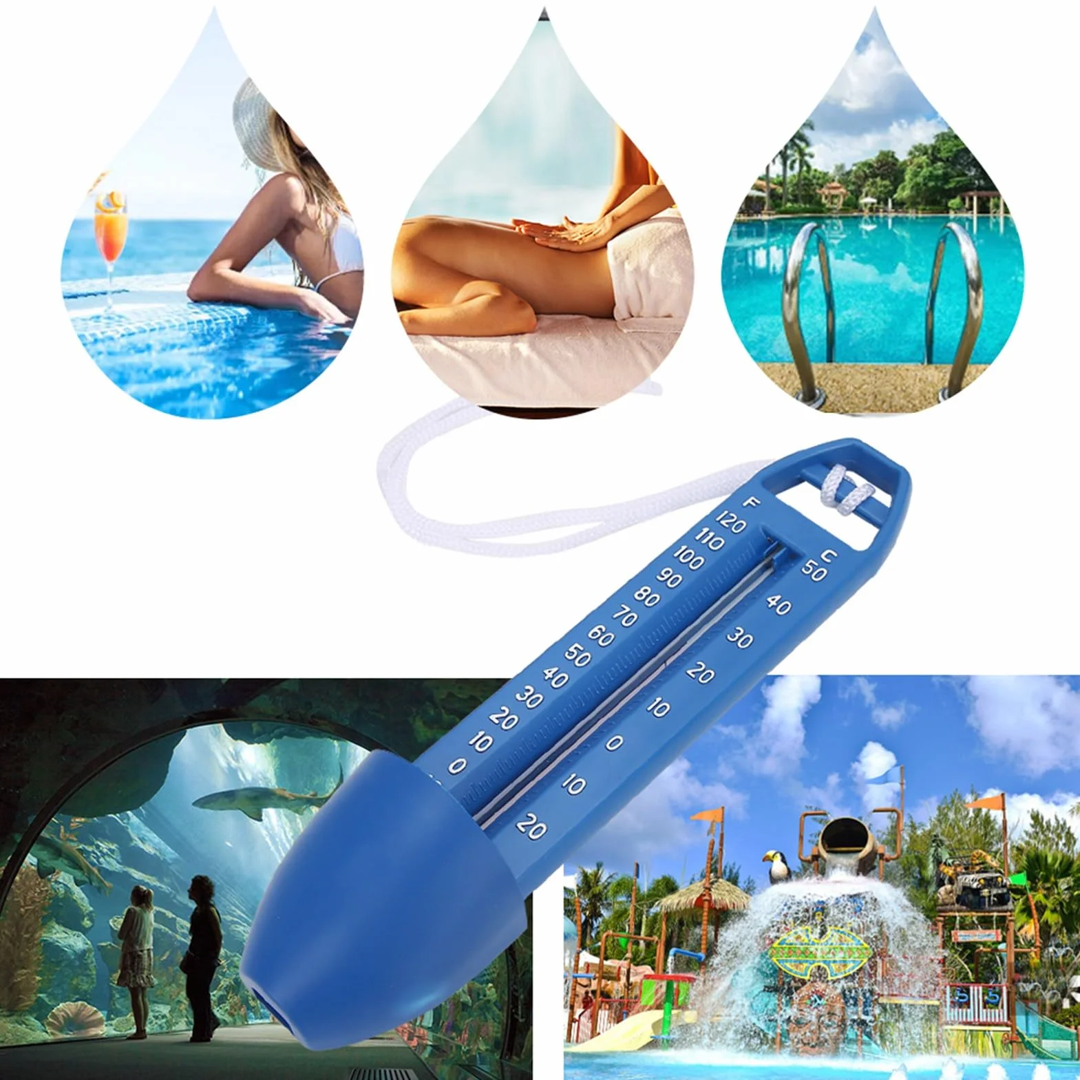 Thermomètre de Piscine Flottant étanche, Large Plage de Test pour Piscine, Sauna, Sources Chaudes