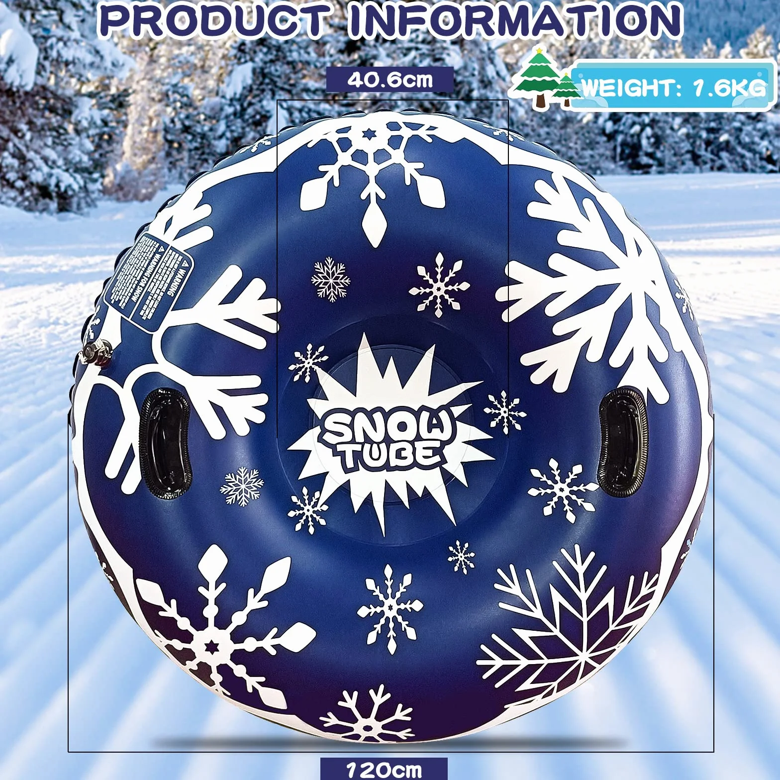 Tubes à Neige gonflables, Luge Gonflable avec poignées, résistant aux Rayures, résistant au Gel, 120cm Luges gonflables pour Enfants et Adultes pour s'amuser en Hiver et activités familiales