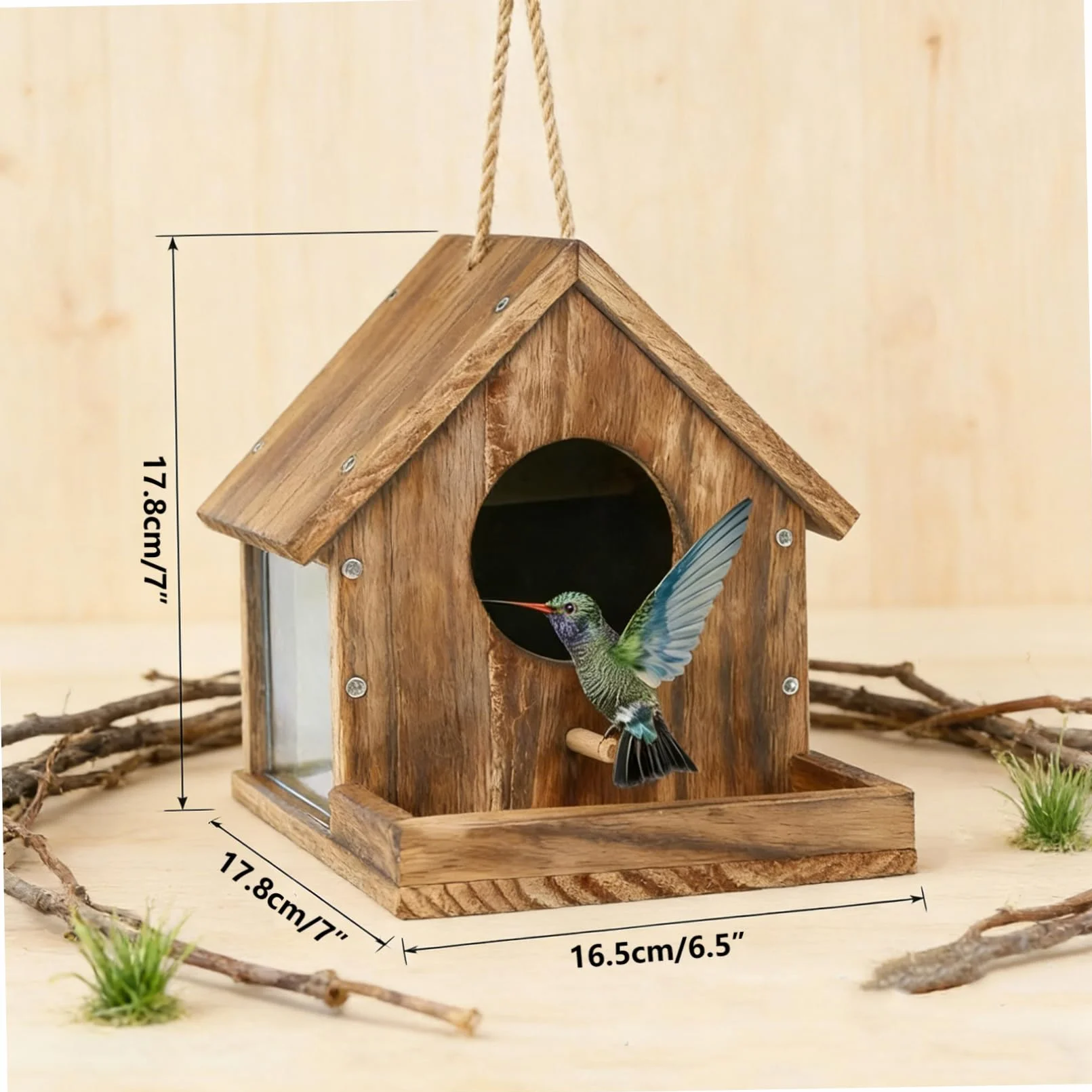 Mangeoire pour écureuils en bois avec fenêtre de visualisation