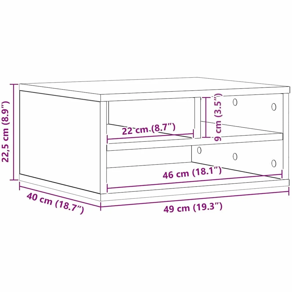 vidaXL Support d'imprimante avec stockage Chêne noir 49 x 40 x 22,5 cm