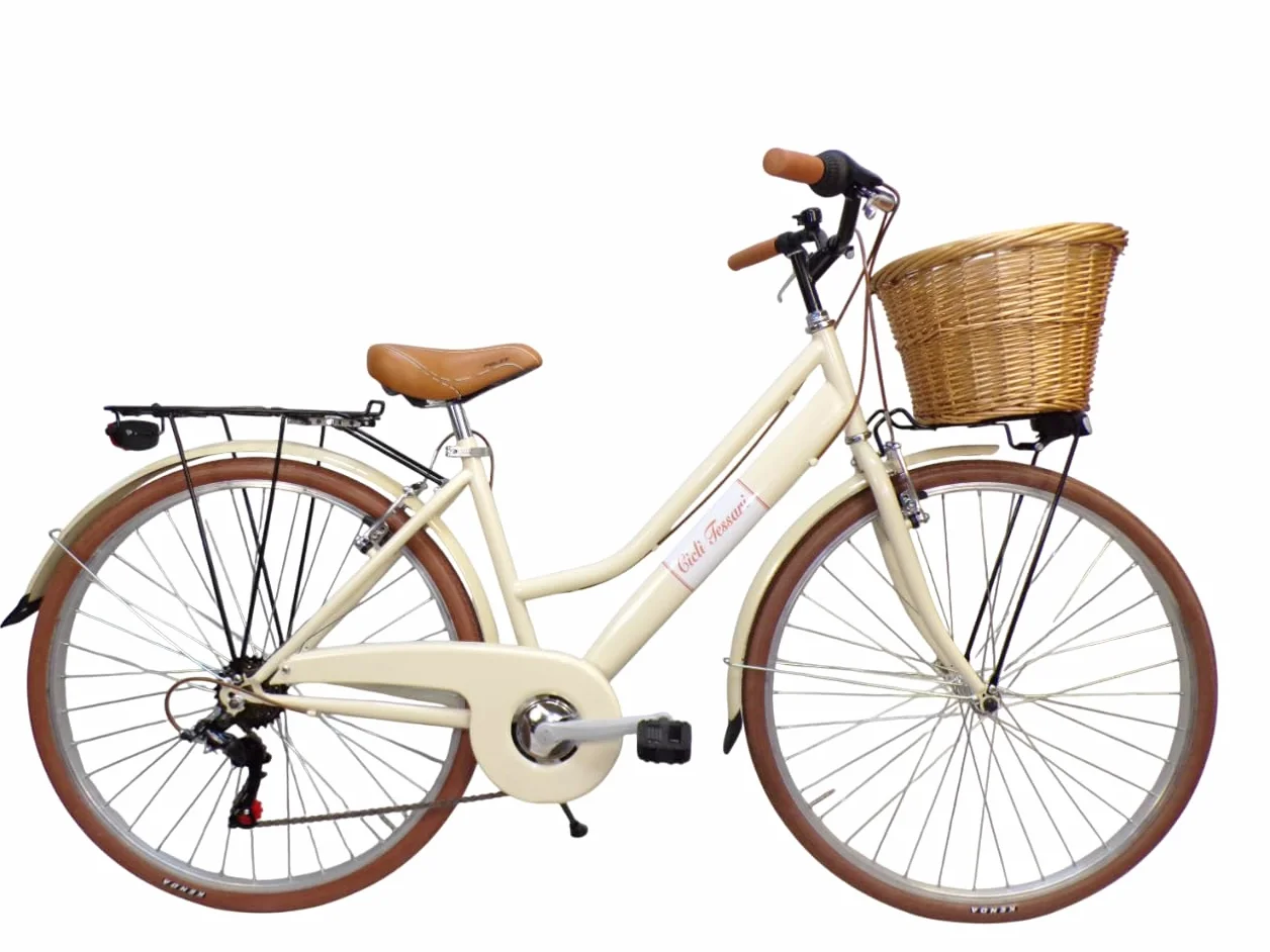 Vélo de ville pour femme 28 pouces panier en osier beige rétro vintage