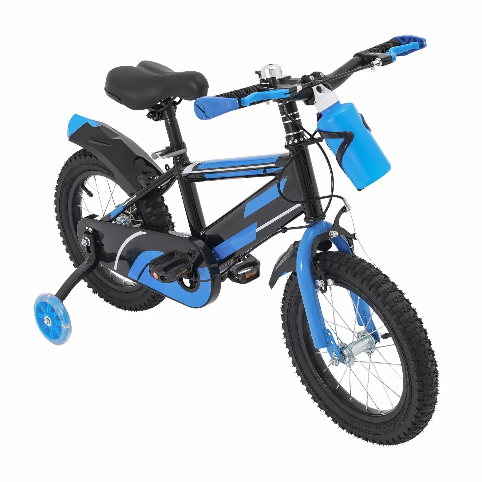 Vélo pour enfant de 14 pouces, pour garçons et filles à partir de 3 à 7 ans, vélo avec roues stabilisatrices et bouteille d'eau, hauteur réglable, double système de freinage, vélo en acier au carbone
