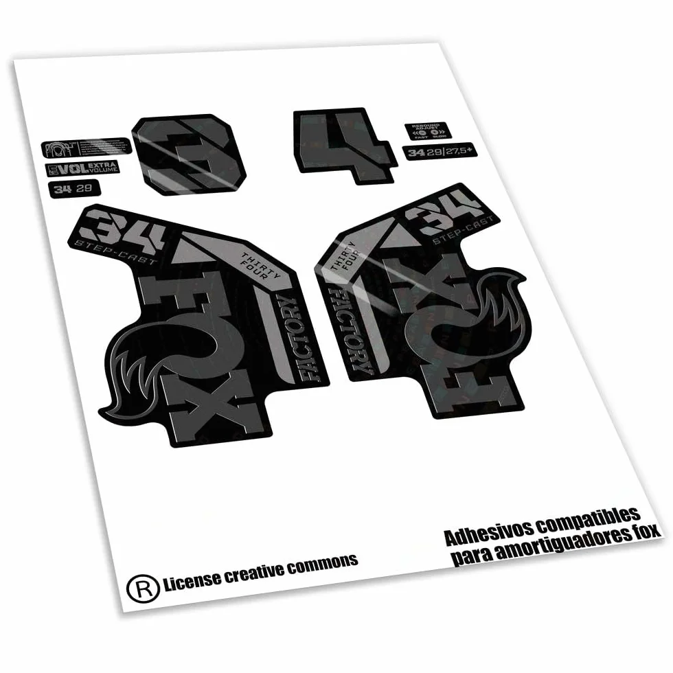 REF:VP642 Autocollants compatibles avec fourche FOX- 34 STEP CAST KASHIMA 2025 MTB, autocollants, autocollants, vinyles pour vélos de montagne (GRIS 073)