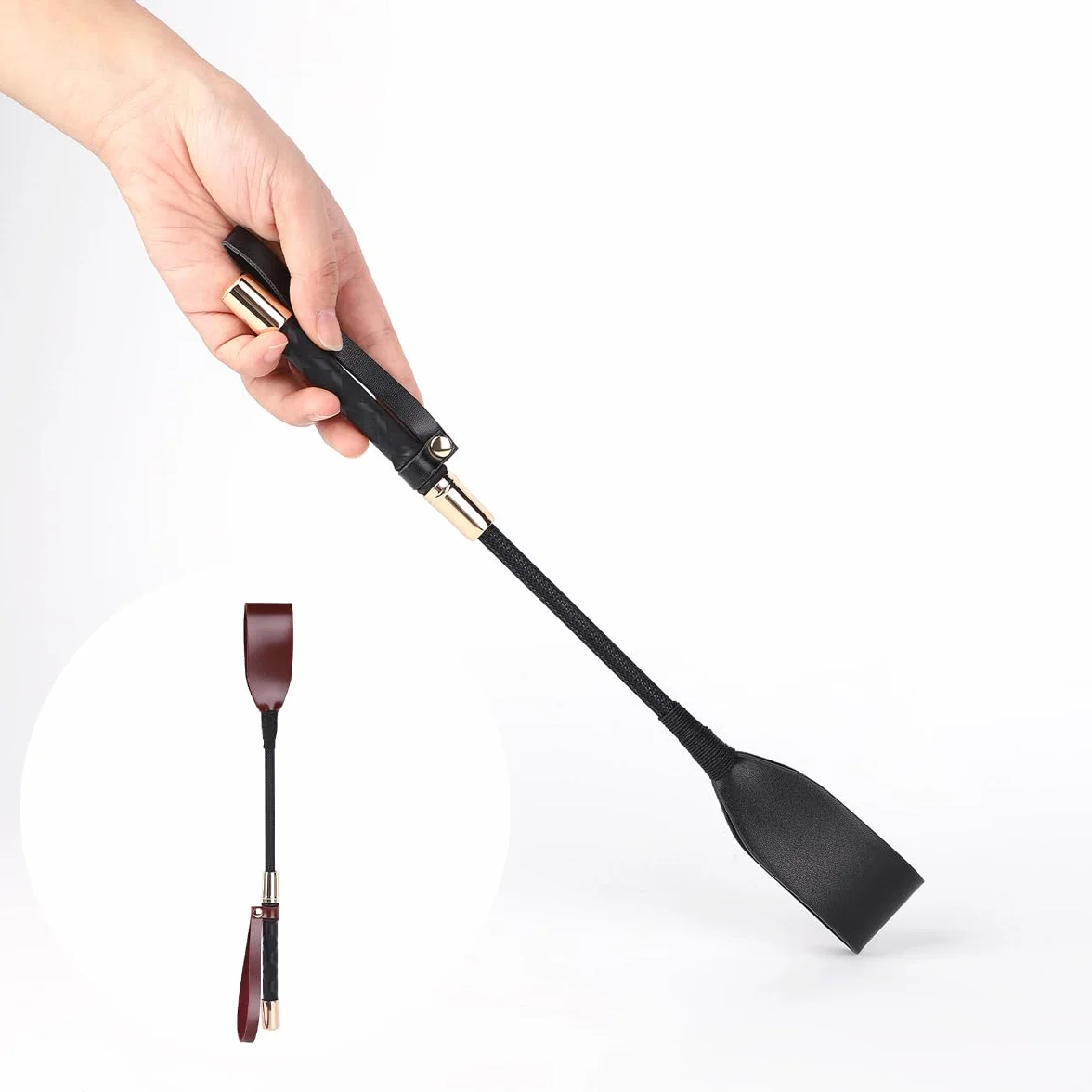 Cravache d'équitation 34 cm avec poignée en gel antidérapant (rouge rétro)