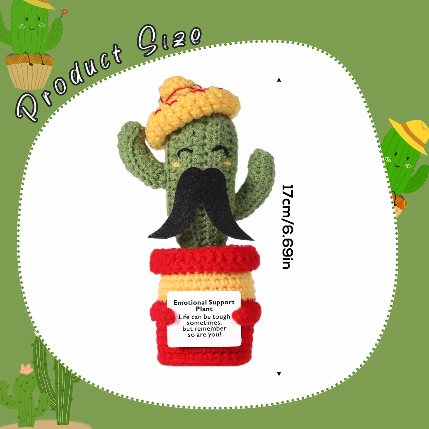 Cactus Positif Amusant 17cm Cactus de Pomme de Terre Moustache Tricoté avec Carte d'Encouragement Soutien Émotionnel Fête Mexicaine Cinco de Mayo Carnaval