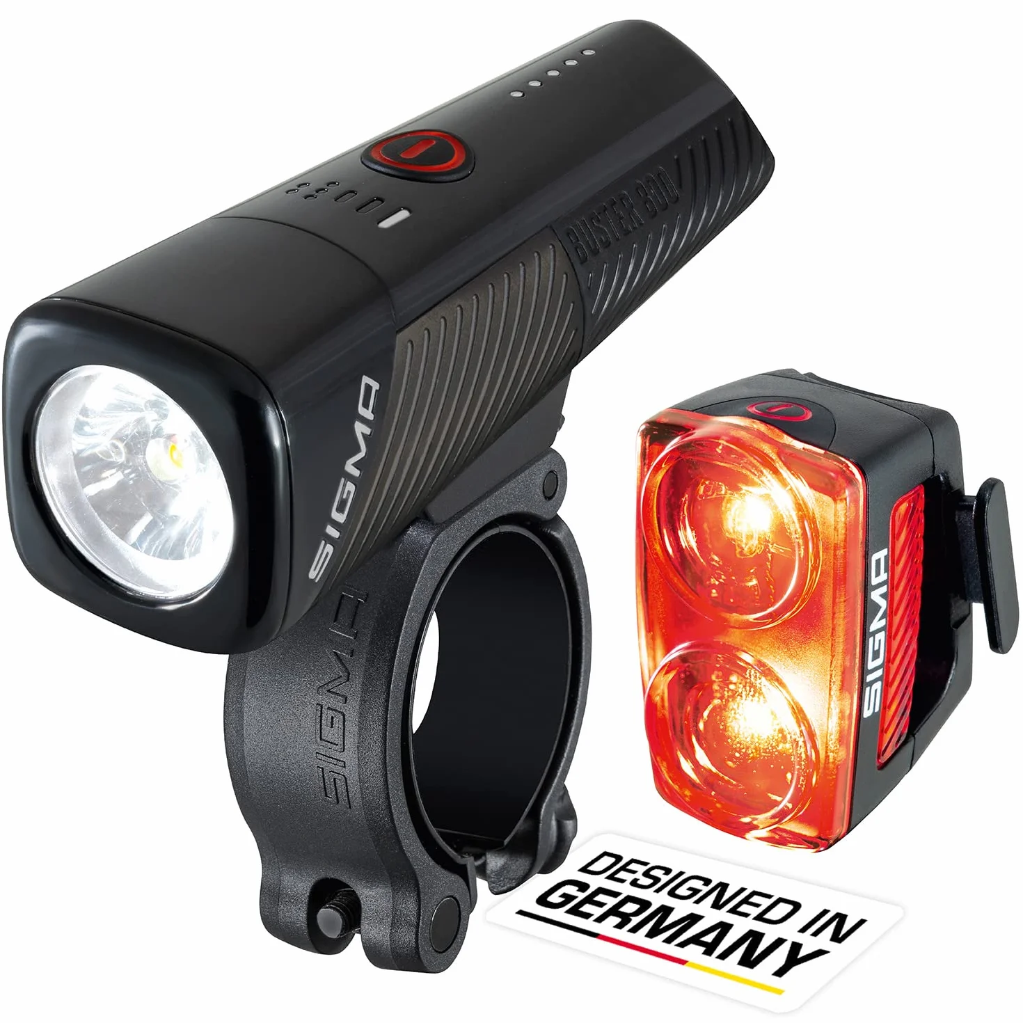 SIGMA Buster 800 / RL 150 | Kit d'éclairage vélo | Avant avec 5 Modes d'éclairage | Arrière avec Fonction feu Stop | Lampe vélo à LED puissante avec Une visibilité de 170m jusqu'à 30 Heures