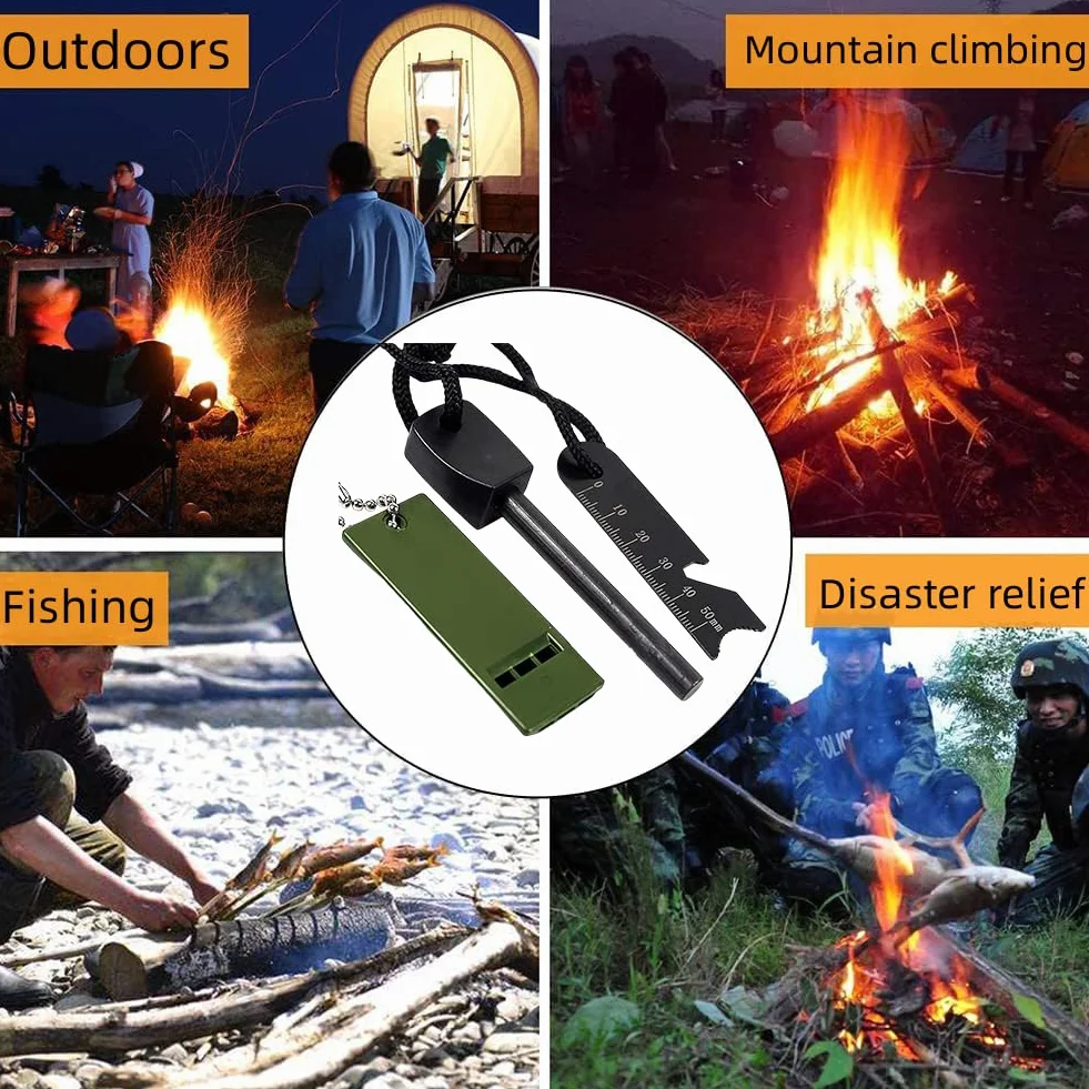 Pierre à Feu Briquet Silex Magnésium Briquet Kit Fire Steel Allume Feu Survie Inclu Grattoir Multi Outils Et Sifflet 20000 Gerbes D'étincelles pour Randonnée Camping Et Bushcraft Survie Traditionnel