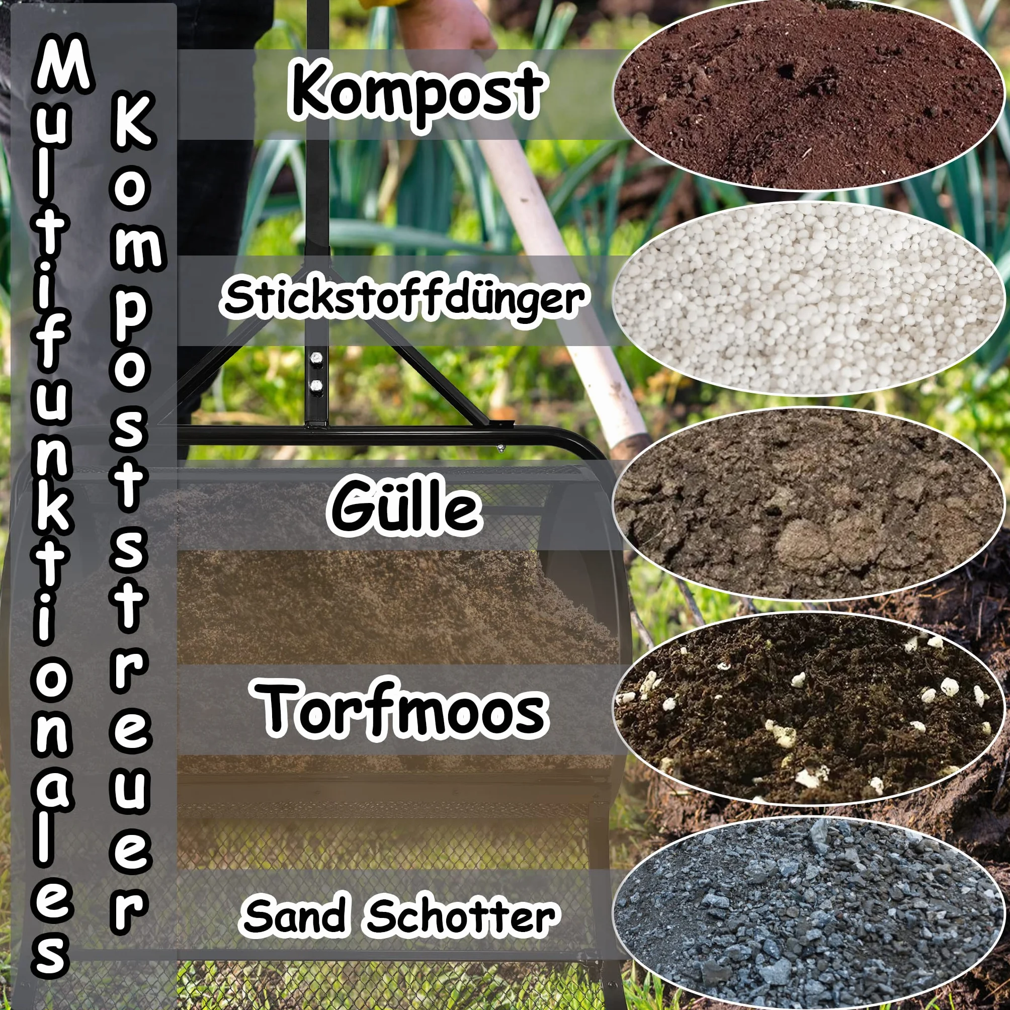 Épandeur de compost NAIZY 40x65x110 cm 81 l acier pour gazon engrais semences