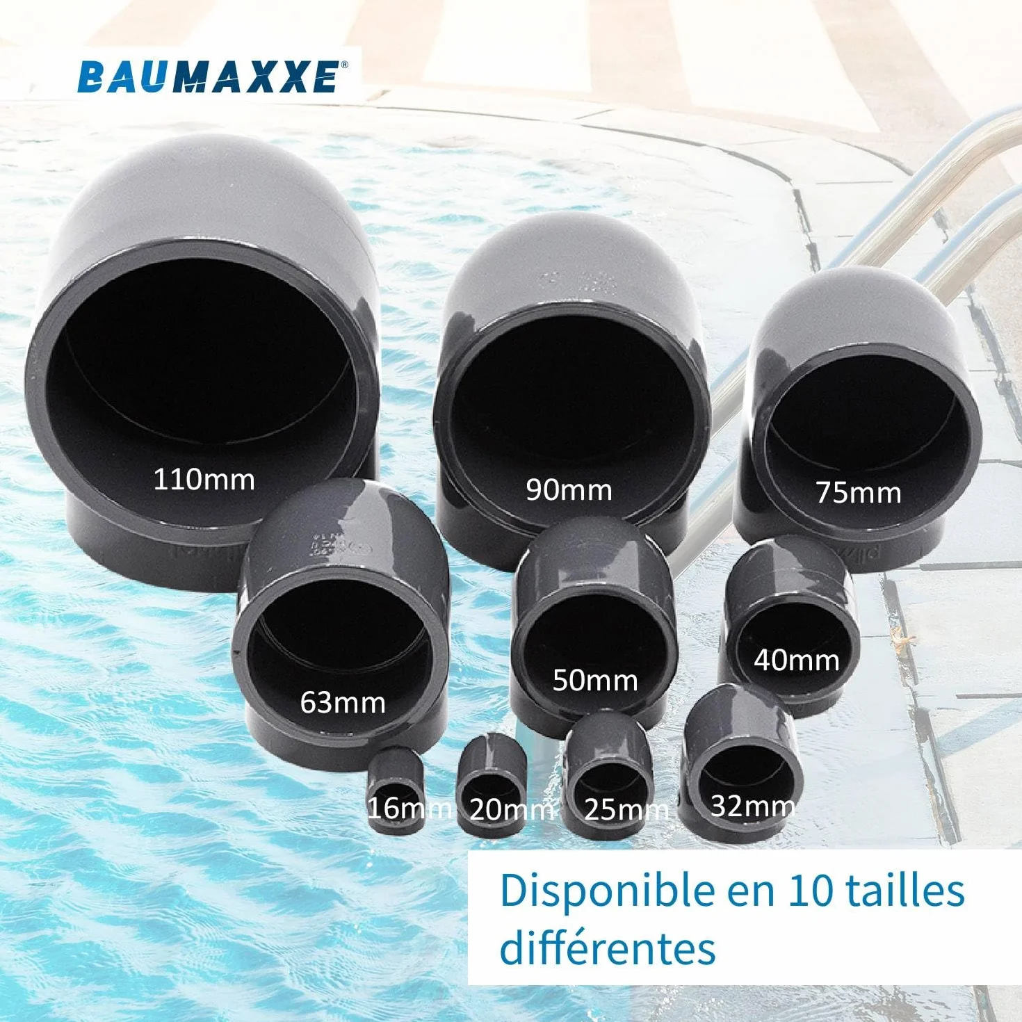 Coude PVC 90° à coller double manchon 50 mm (1 1/2") PVC-U PN16 raccord piscine plomberie irrigation