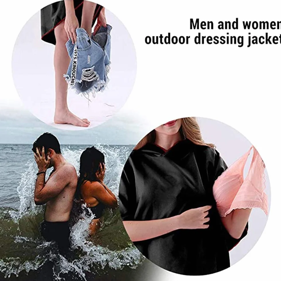 Surwin Poncho Peignoir de Surf Serviette de Surf mer Microfibre Sport, Adulte Enfant Unisexe Sports pour Les Sports Nautiques et Le Surf sur la Plage Piscine
