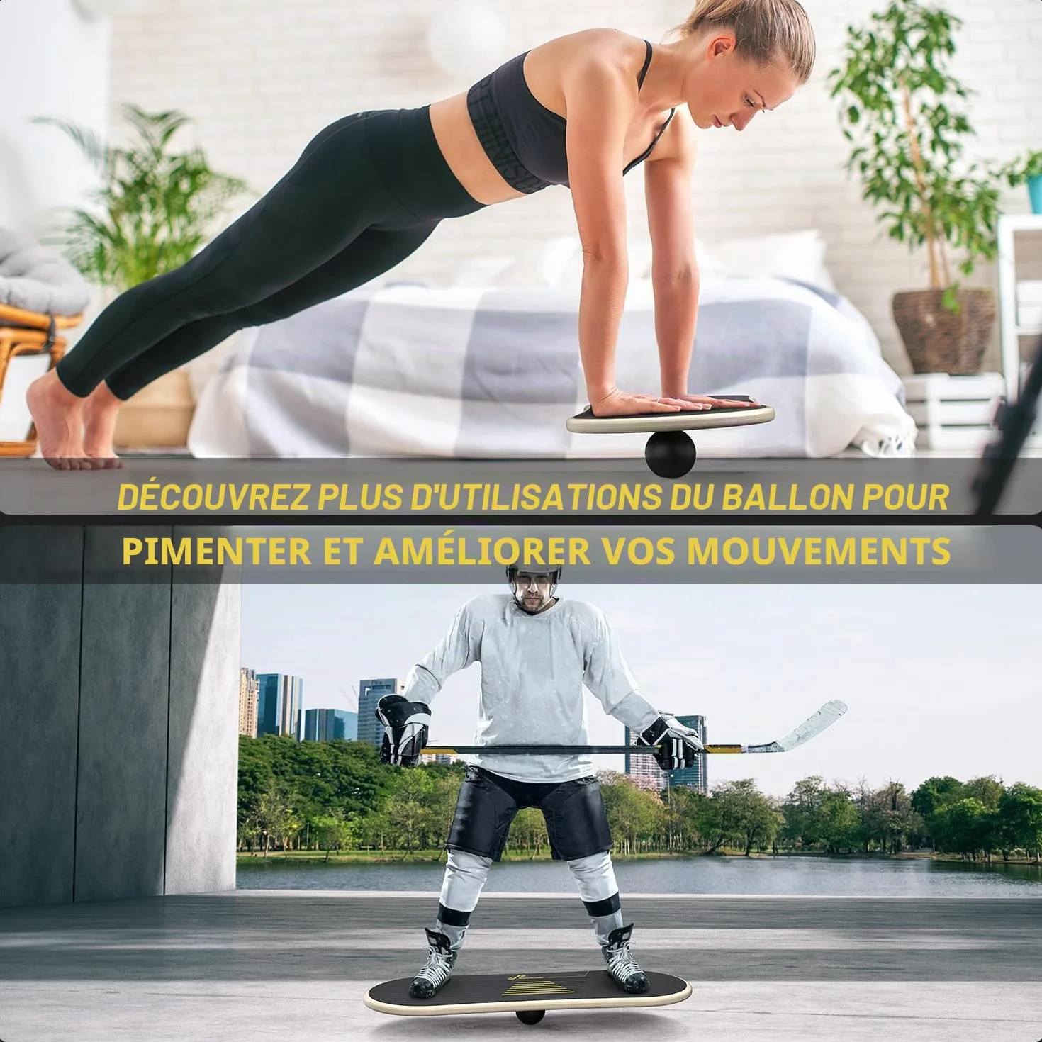 Sportneer Planche d'équilibre 7 modes avec arrêts réglables et balle 7,1 cm