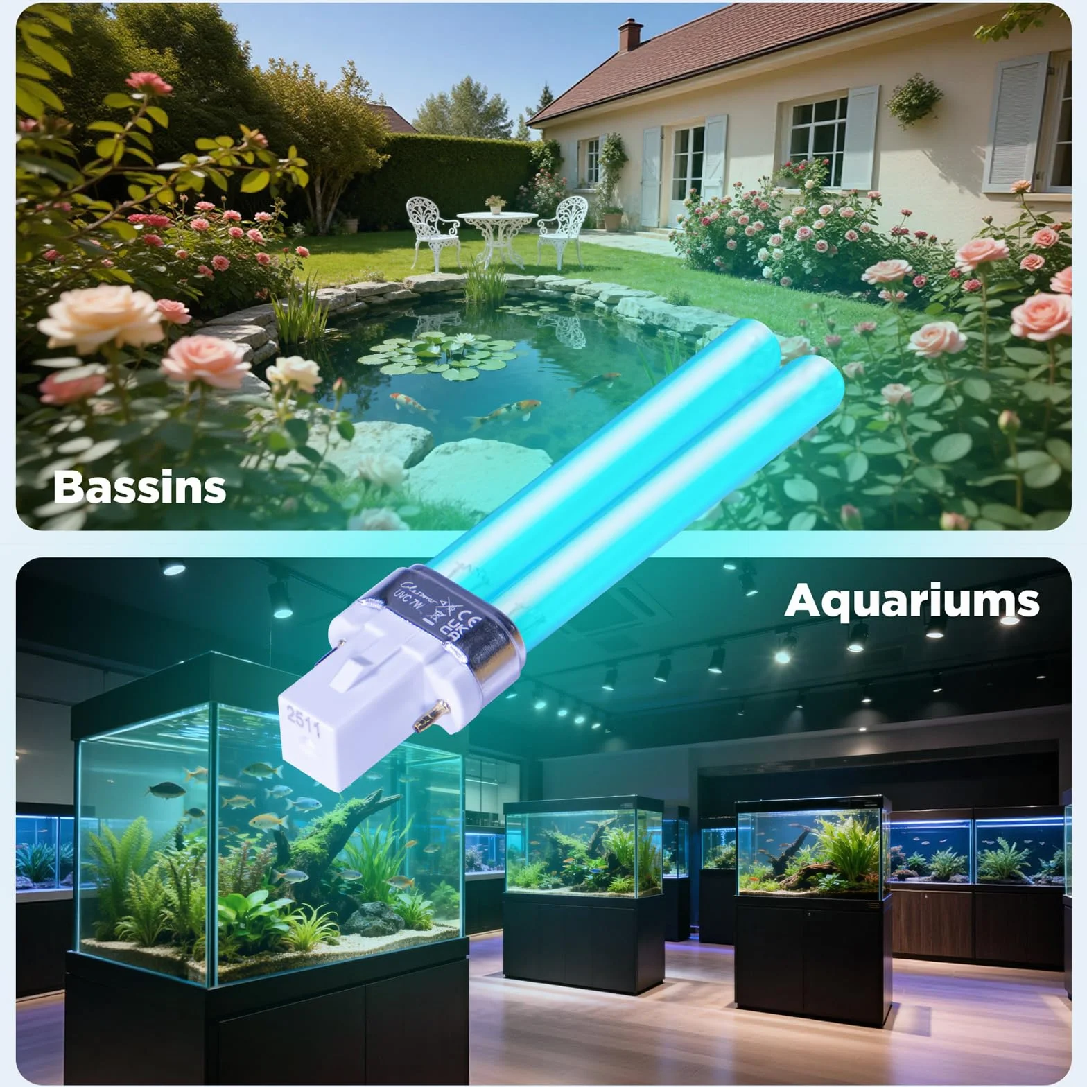 Glostars 7W G23 PL-S Lampe T-UV de Remplacement pour Ballast Inductif – Compatible Clarificateur de Bassin Filtre UVC (1 Pièce)