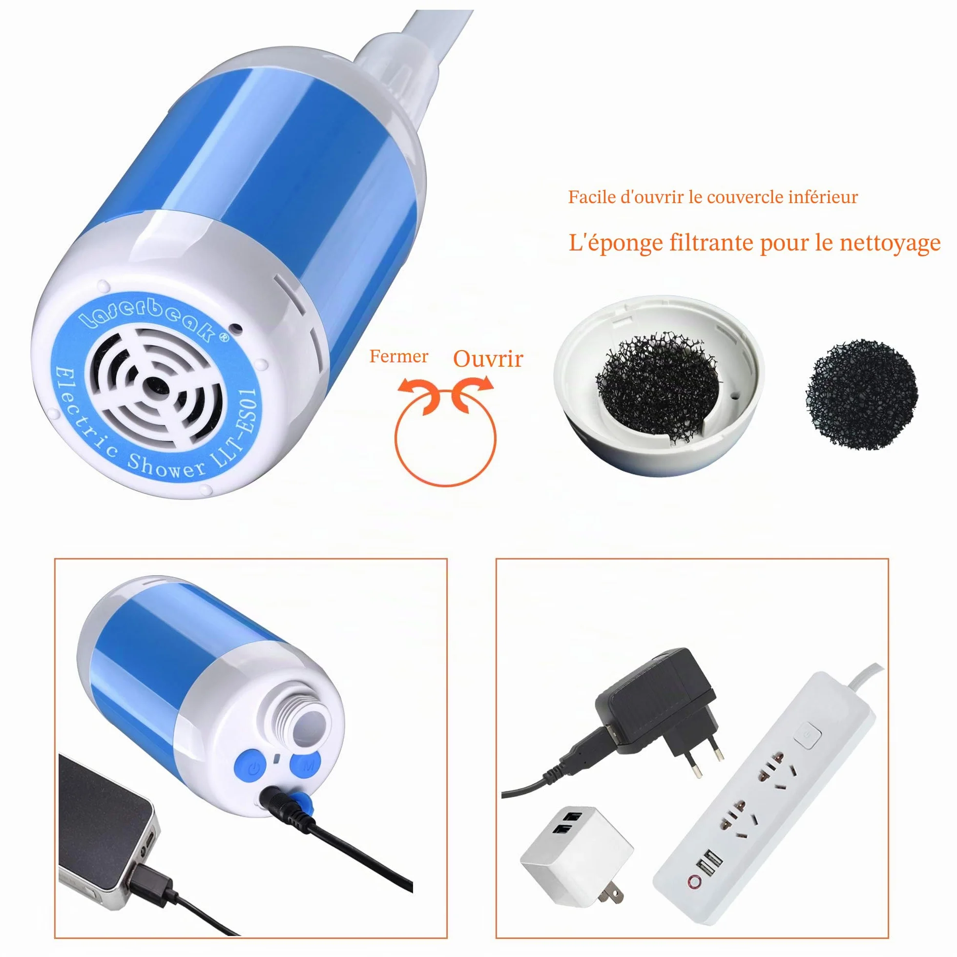 Laserbeak Douche Portable Douche de Camping avec Tête de Douche Vanne D'arrêt et Batterie 4800mAH intégrée