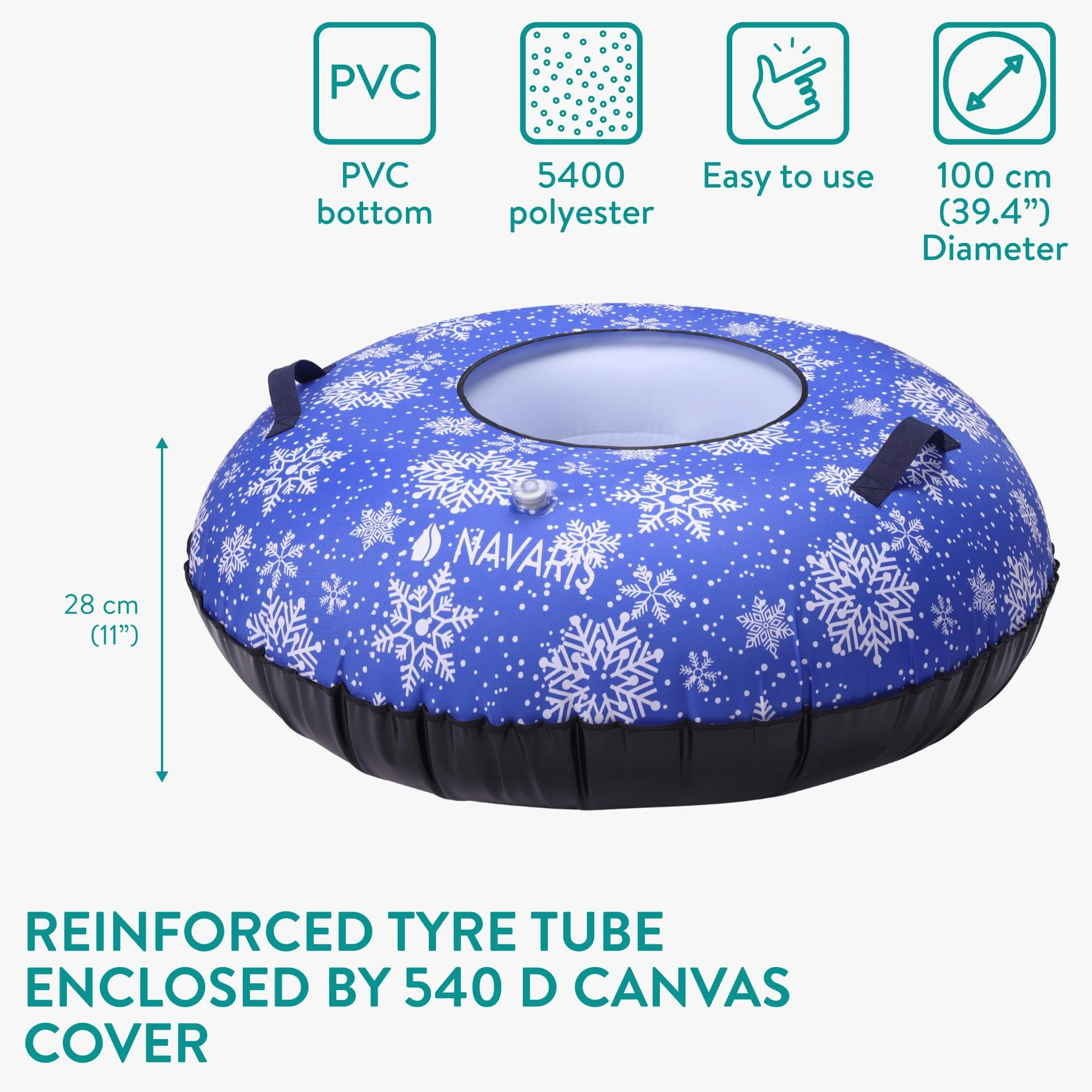 Navaris Tube à Neige Gonflable - Luge Gonflable 100 cm en Polyester avec Sangle de remorquage et poignées intégrées - Charge maximale 90 kg