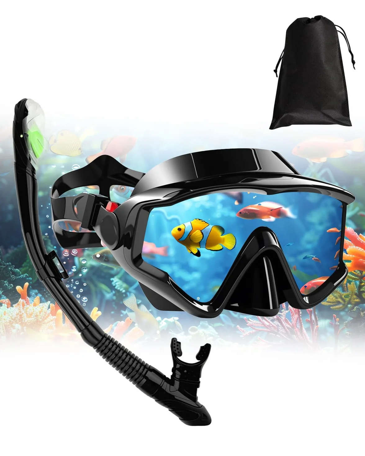 Masque de Plongée avec Vision Panoramique 180°,Masque Tuba Adulte Anti-Buée et Anti-Fuite avec Verre Trempé HD, Lunette Tuba Snorkeling RéGlable pour Natation, Plongée et Apnée