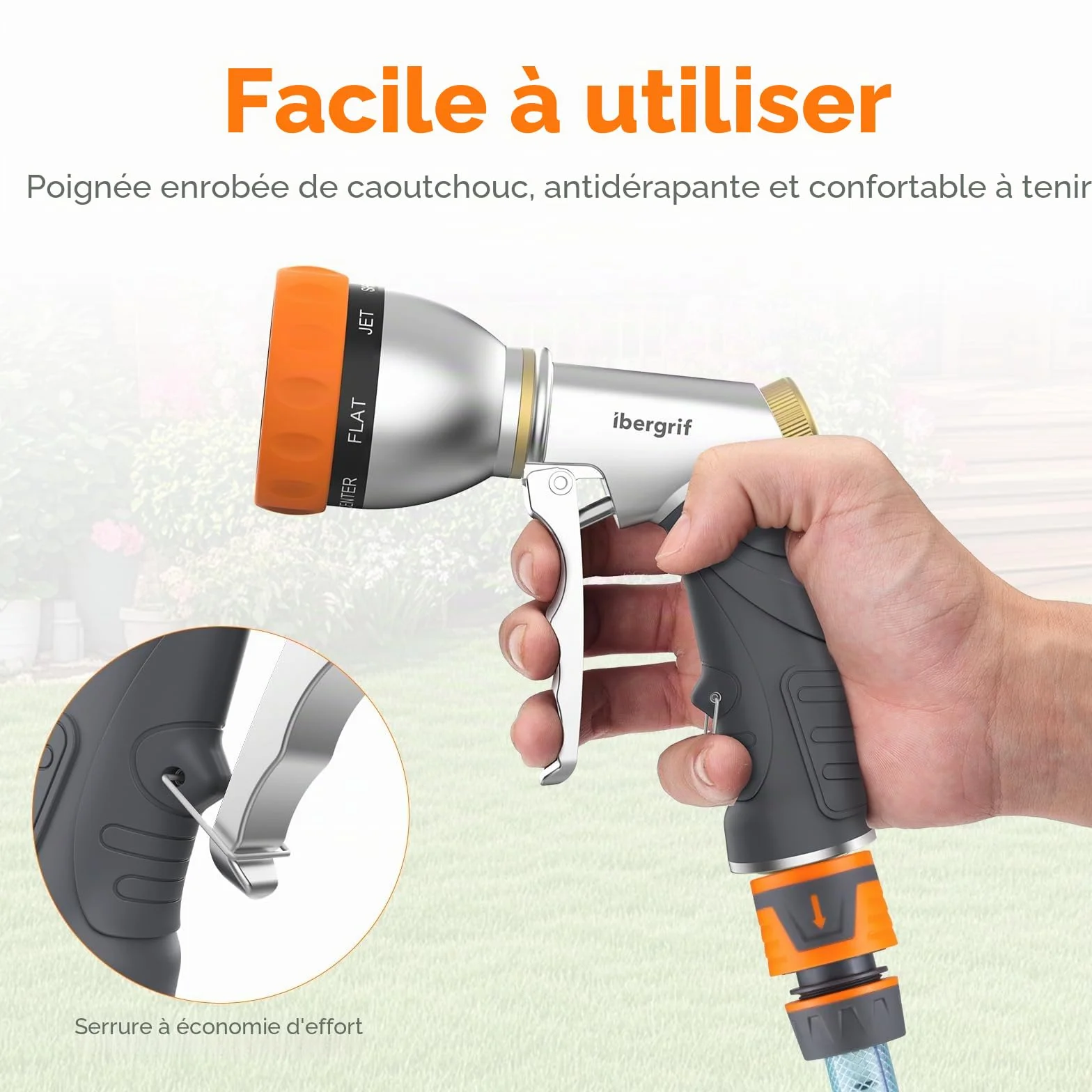 Ibergrif M20285 Pistolet Arrosage Jardin Métal 7 Modèles Réglables