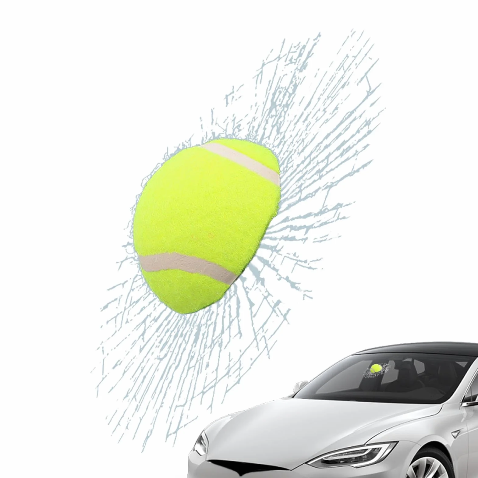 Autocollant 3D en verre brisé - Motif balle de tennis - Autocollant amusant pour fenêtre de voiture - Décoration de pare- de voiture pour et berlines
