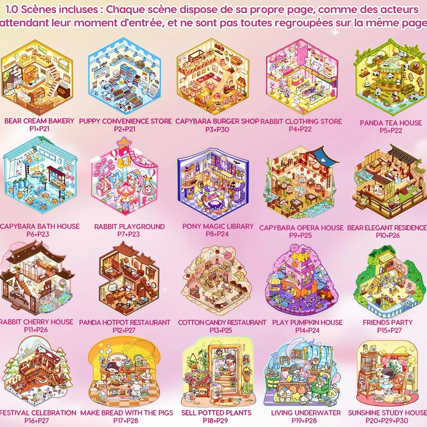 30 PET Autocollants 3D House Sticker Scene Kit DIY Miniature House pour Adulte Enfants Adolescent