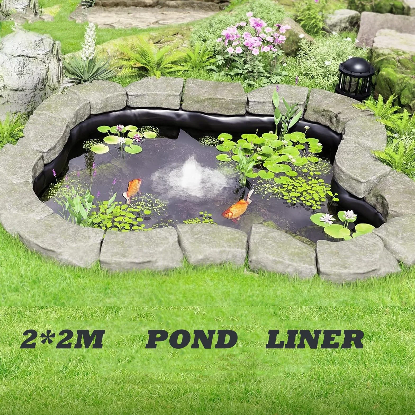 Bâche PVC Bassin 2 x 2 m Doublure Imperméable Noire pour Étang Jardin Fontaine Cascade