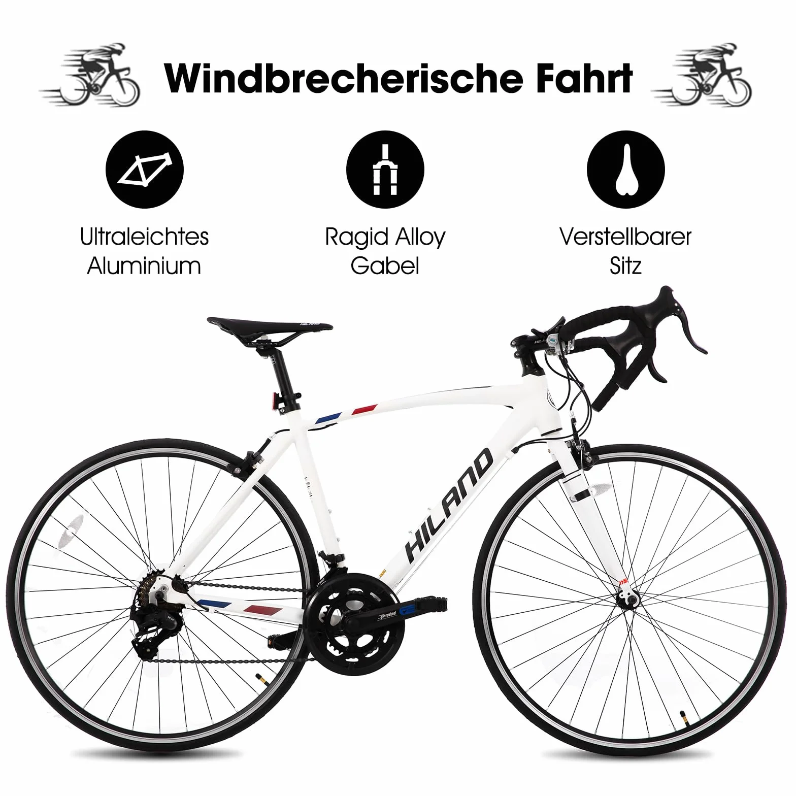 Hiland Vélo de Route 28" 700C 14 Vitesses pour Adultes, Taille du Cadre 530 mm, Blanc