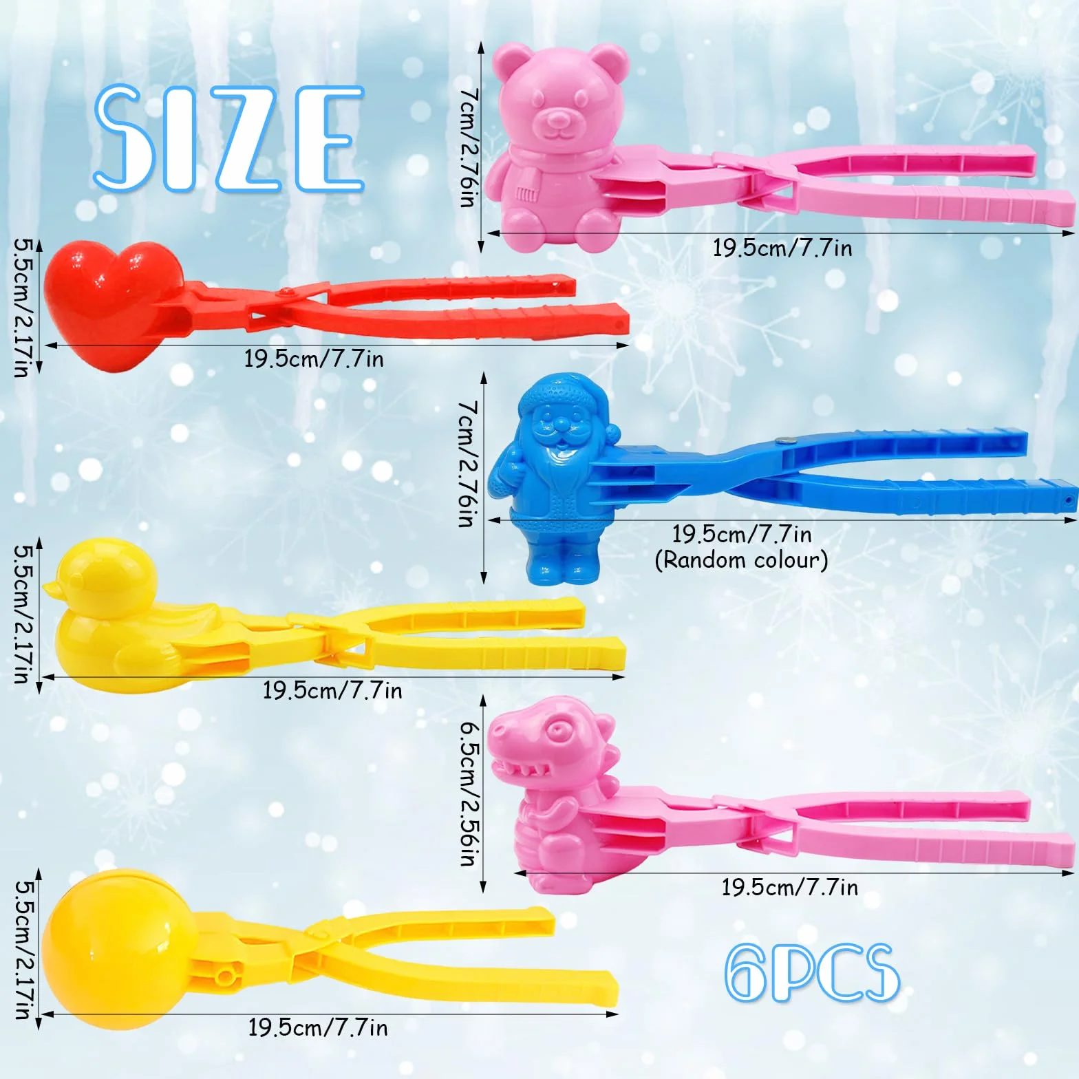 Pince Boule de Neige, 6PCS Moule Boule de Neige, Façonneur de Boules de Neige, Pince à Boules de Neige, Poignée Clip Boule de Neige pour Enfants Jouer en Plein Air et Neige Jeux, Couleur Aléatoire