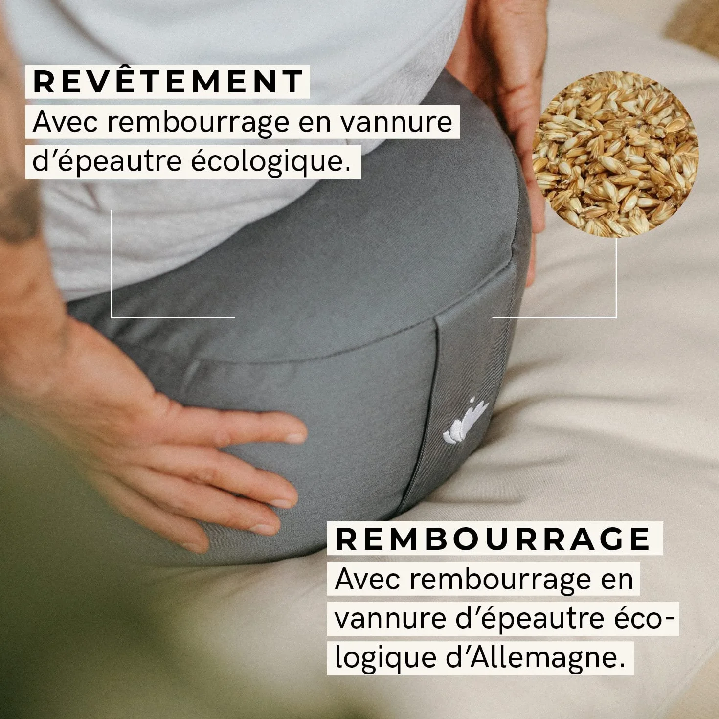 LOTUSCRAFTS Coussin de méditation, hauteur d'assise 20 cm, modèle Lotus rond, coussin de yoga, yoga bolster, housse en coton lavable, rembourrage d'épeautre, Certifié GOTS