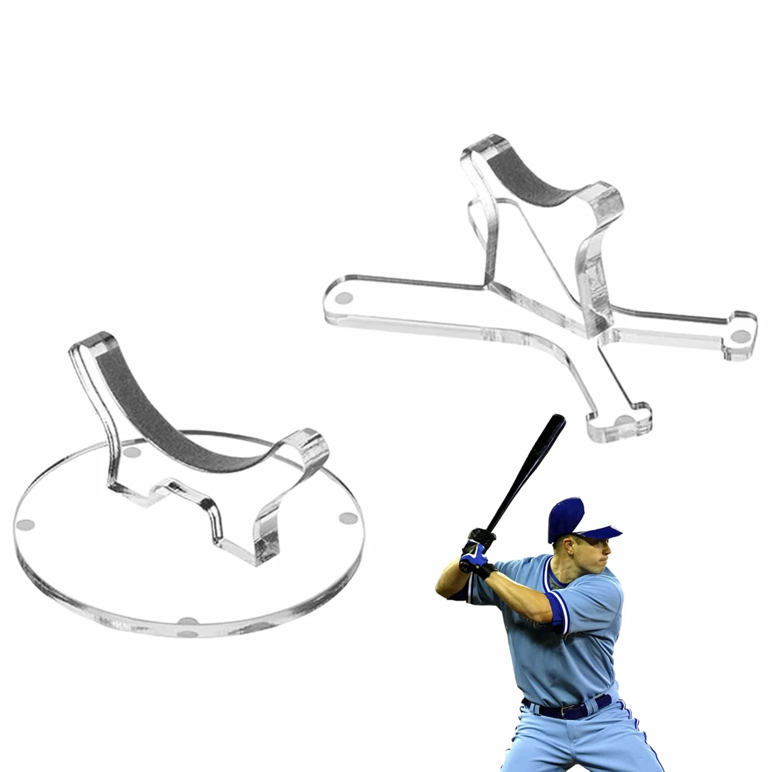 Présentoir pour batte de baseball, 2 supports de batte de baseball, support de rangement en acrylique, 8,8 x 8,8 x 4,5 cm, convient aux bâtons de softball de 20,3 cm, support d'équipement de sport