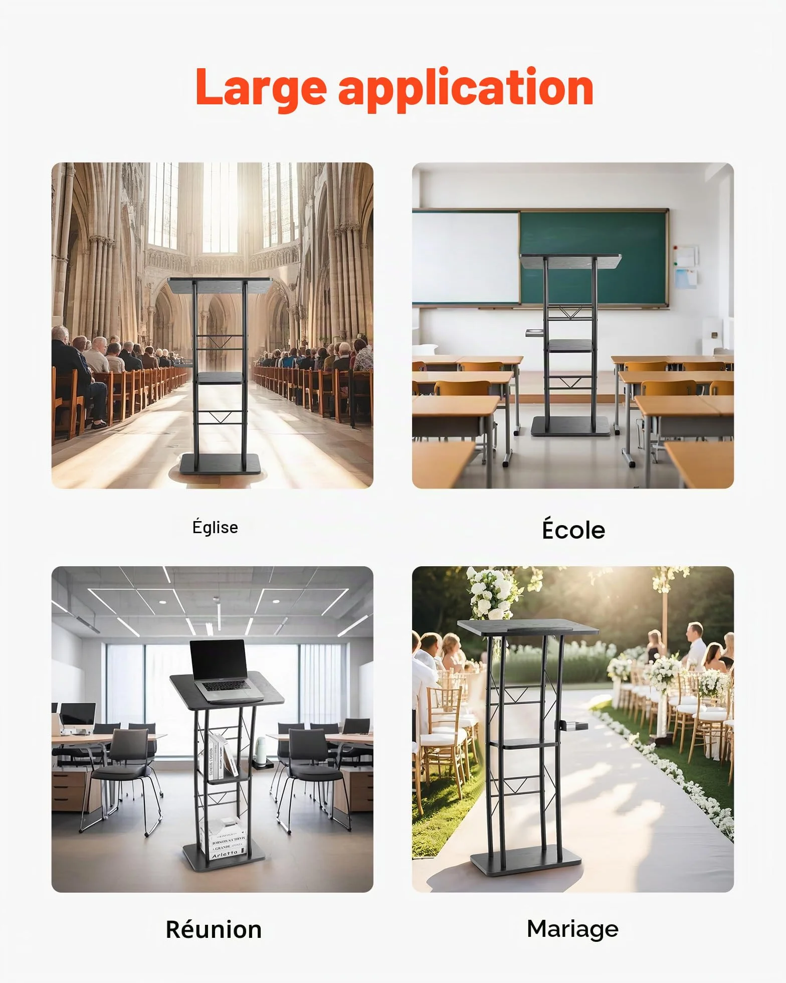 VEVOR Pupitre de Conférence 118 cm, Podium en Métal avec Large Surface de Lecture et Compartiment de Rangement