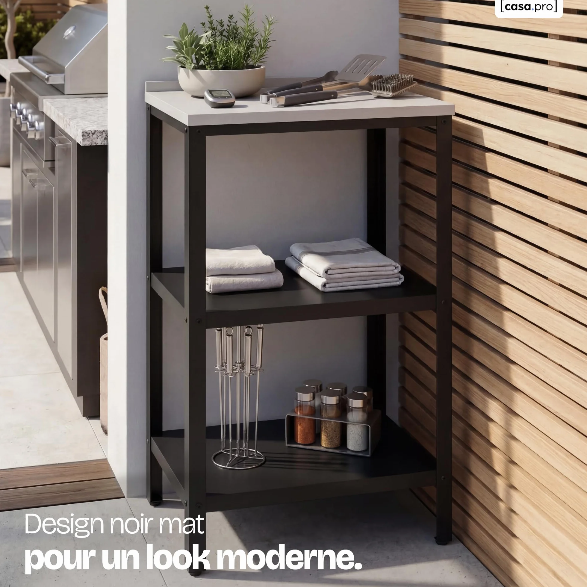 Étagère d'Extérieur Bolognano 3 Niveaux Acier 92 x 50 x 50 cm Noir Mat Argent