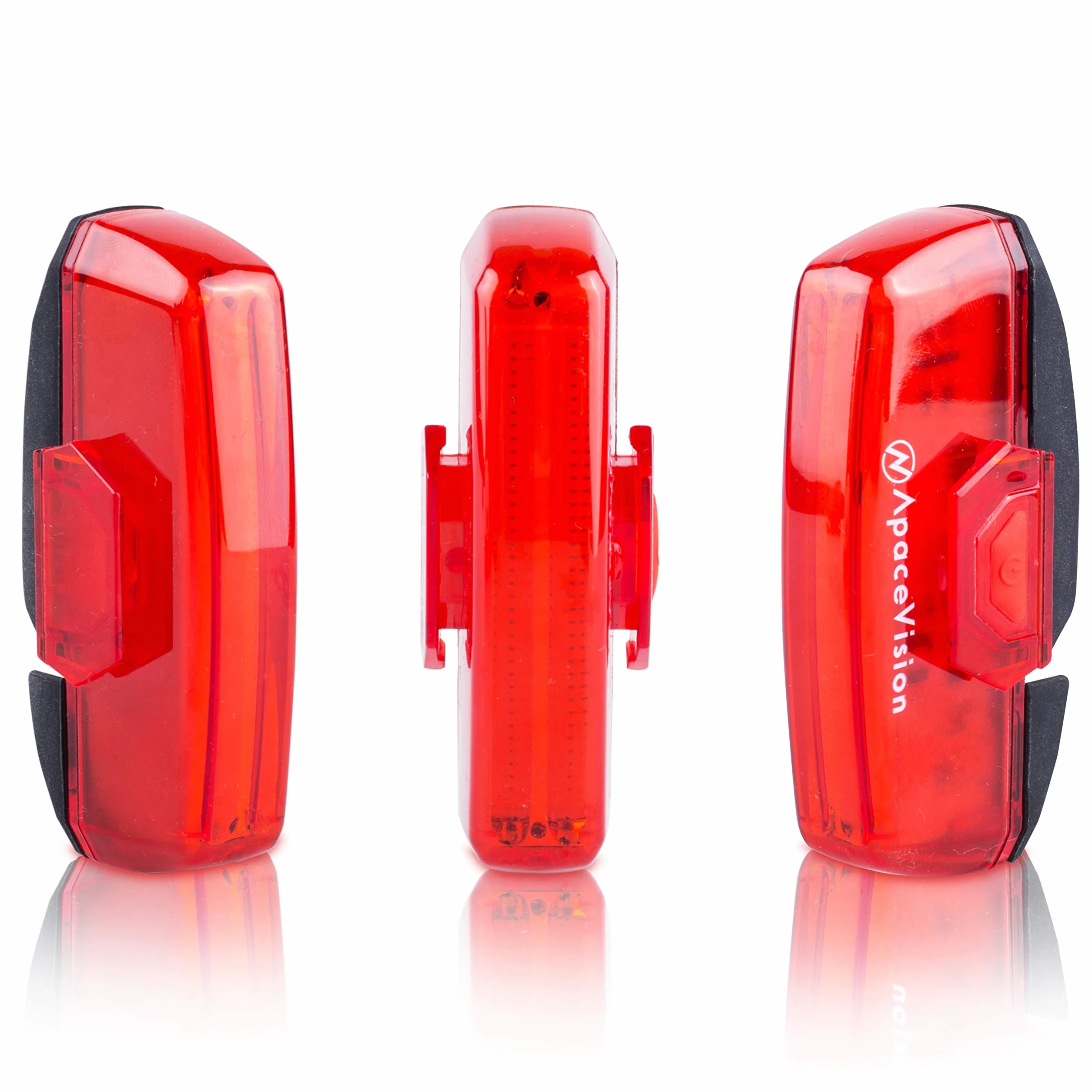 Feu arrière pour vélo rechargeable USB par Apace - Super lumineuse 100 Lumens Lampe arrière vélo ou VTT à LED Se clipse aisément pour servir d’Eclairage arriere rouge pour une sécurité optimale à vélo