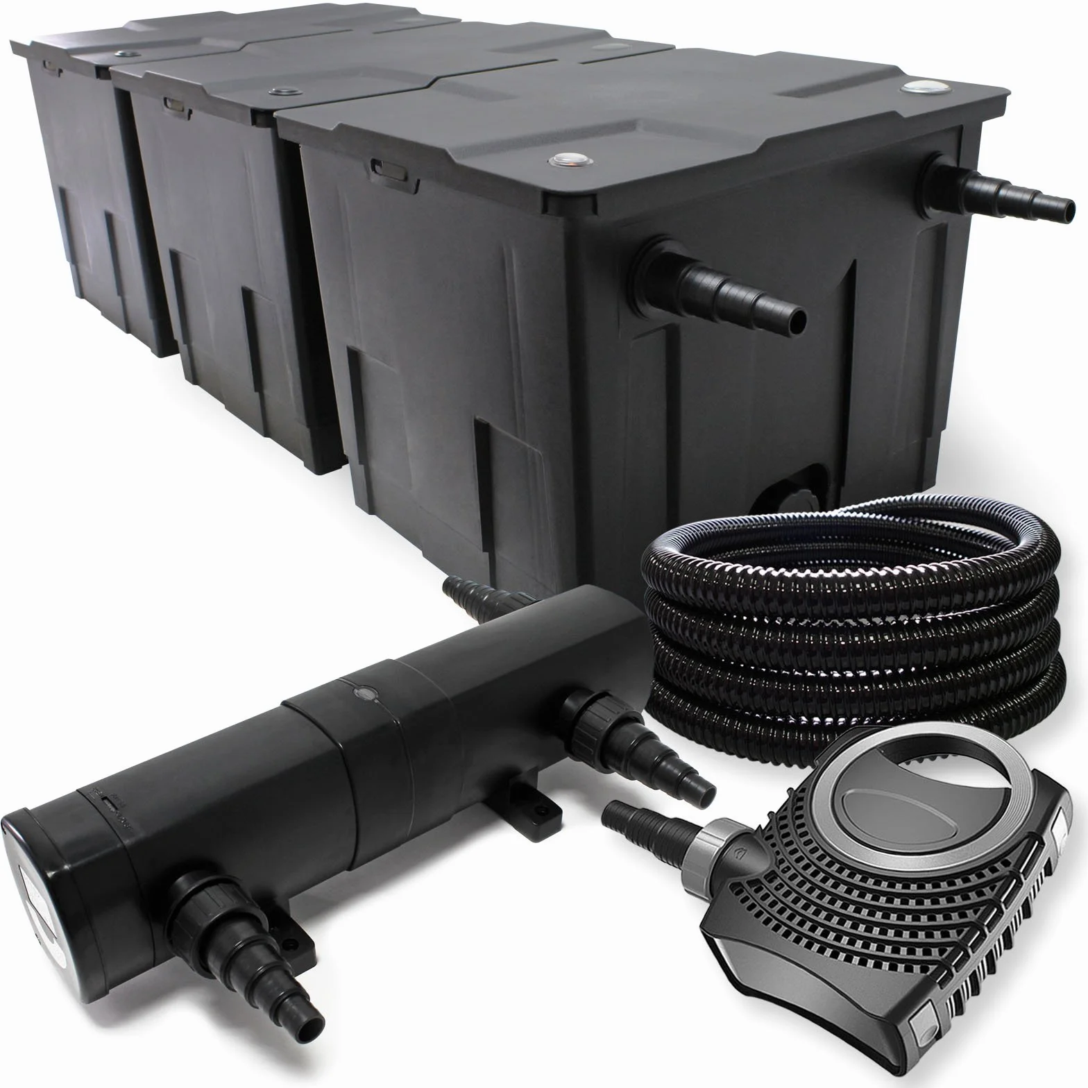 Wiltec Kit complet CBF-350C Filtre de bassin 90000 L NEO10000 SuperECO pompe 10000l/h 80W CUV-236 lampe UV 36W 25m Tuyau 25 mm