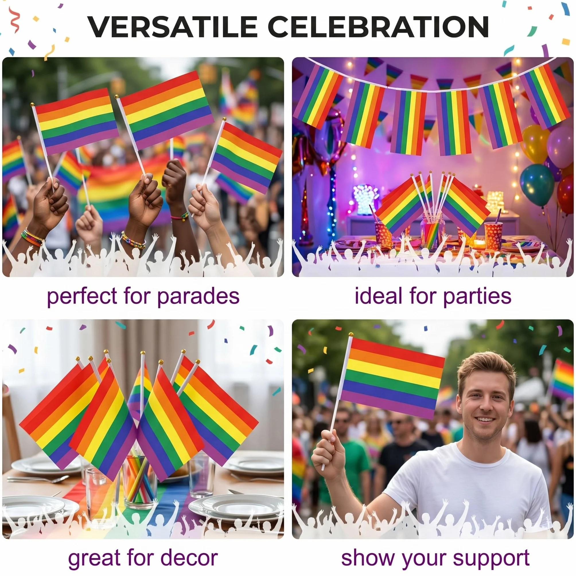 16 Pièces Petit Drapeau Arc En Ciel pour Marche des Fiertés Mini Drapeau Pride LGBT, Dimensions 21x14cm Parades Célébration
