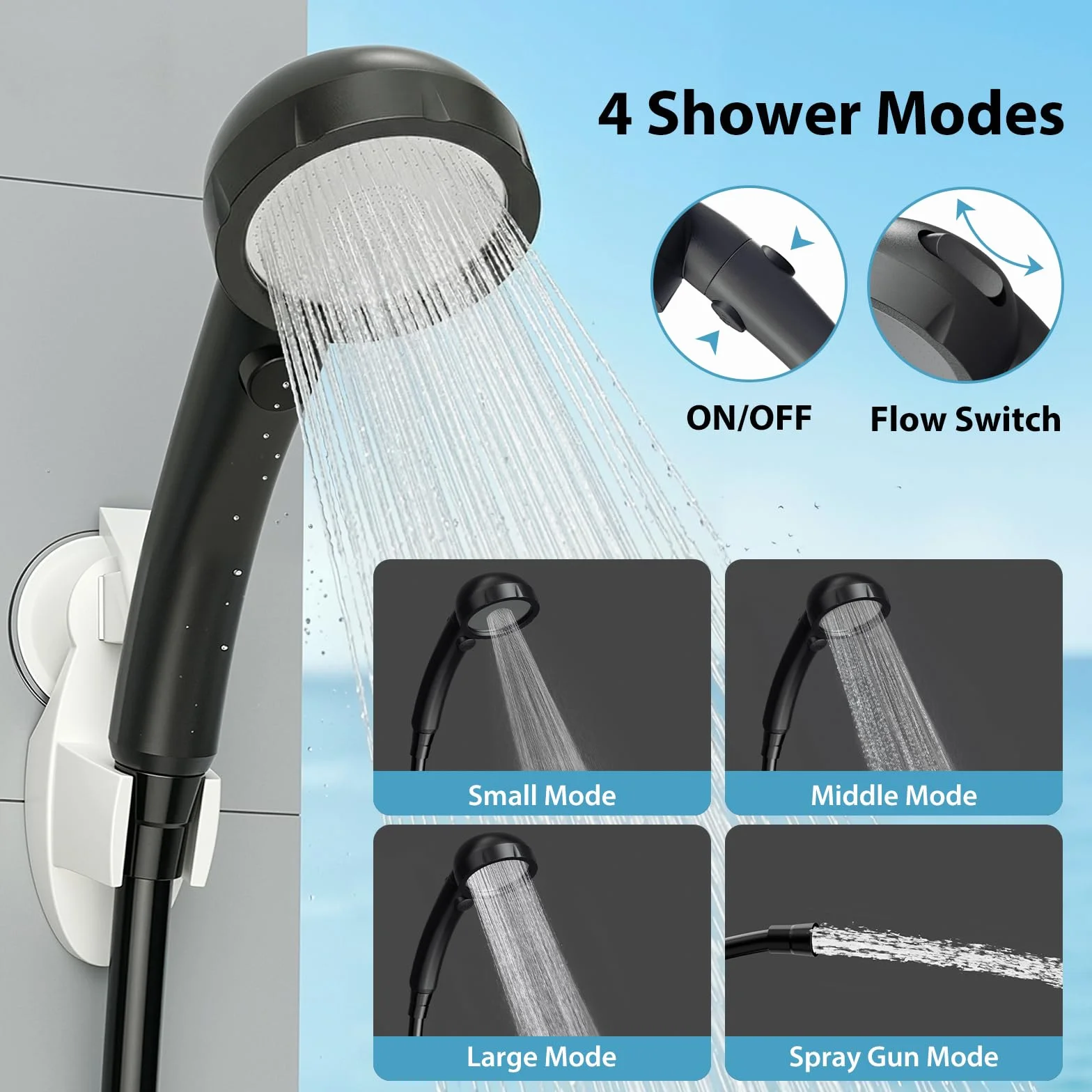 Douche de Camping Portable,avec Ecran Intelligent & 6000mAH,Pompe de Douche Rechargeable,IPX7,4 Modes de Douche et Tuyau de 2M pour Voyages,Randonnées,Camping, Douches, Animaux de Compagnie