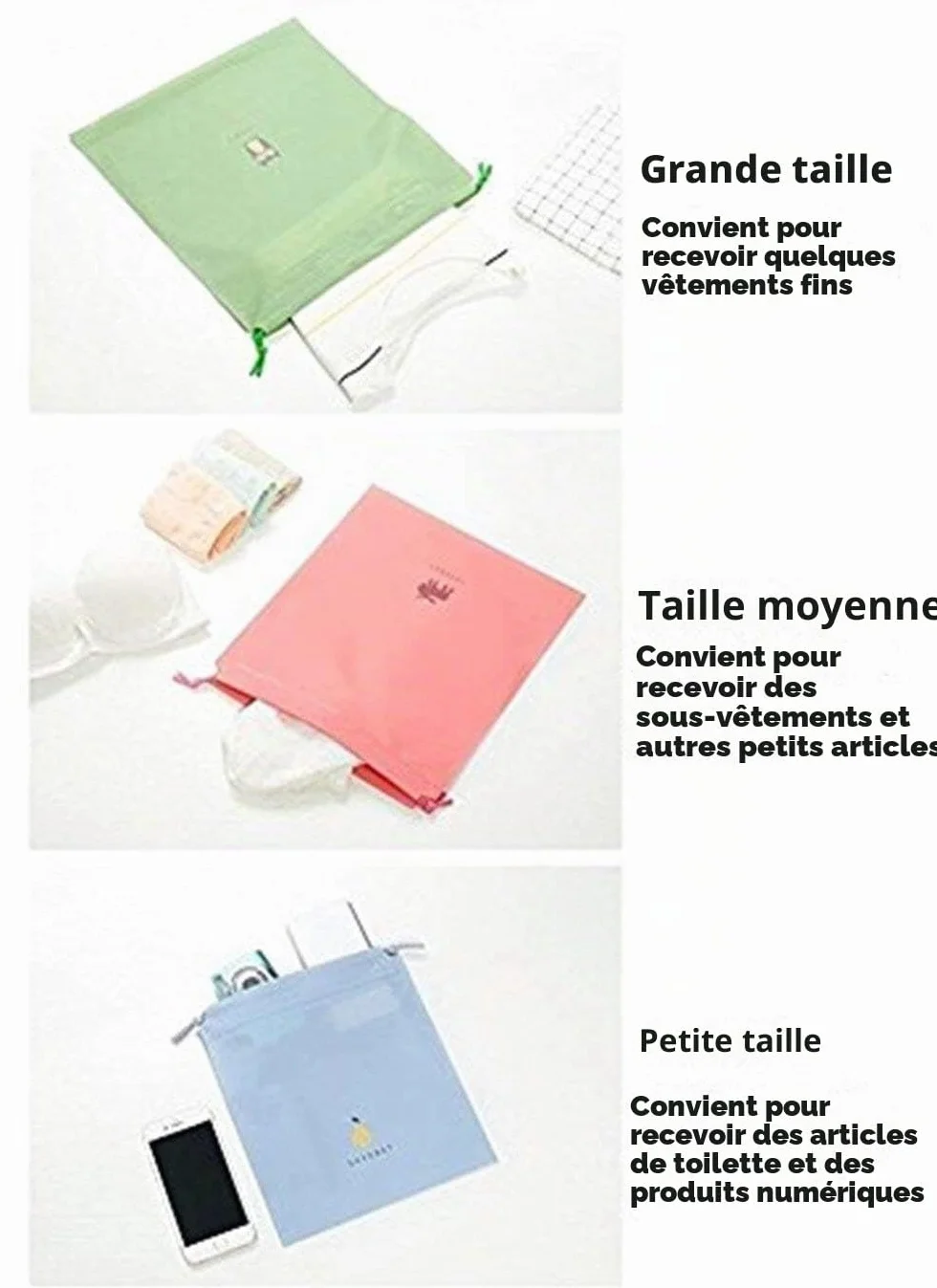 Creativee Lot de sacs de rangement étanche avec cordon de serrage, pour la gym, le sport, la natation, pour transporter le nécessaire de voyage, vêtements, lessive, trousse de toilette