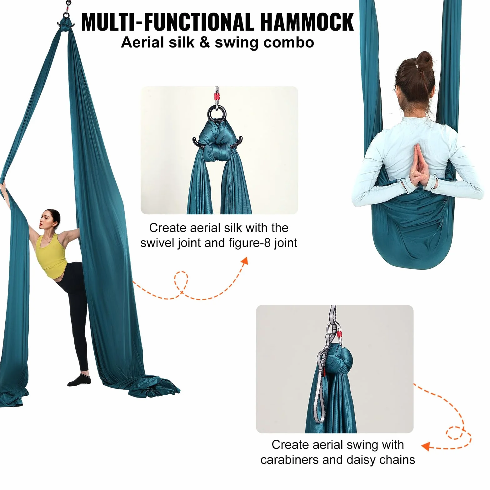 VEVOR Hamac de Yoga Aérien 5x2,8 m Kit Balançoire de Yoga Inversion Danse Aérienne en Nylon 100 g/m² Charge 1000 kg Vol Anti-gravité d'Air pour Fitness Musculation Pilates Gym Maison Studio Vert