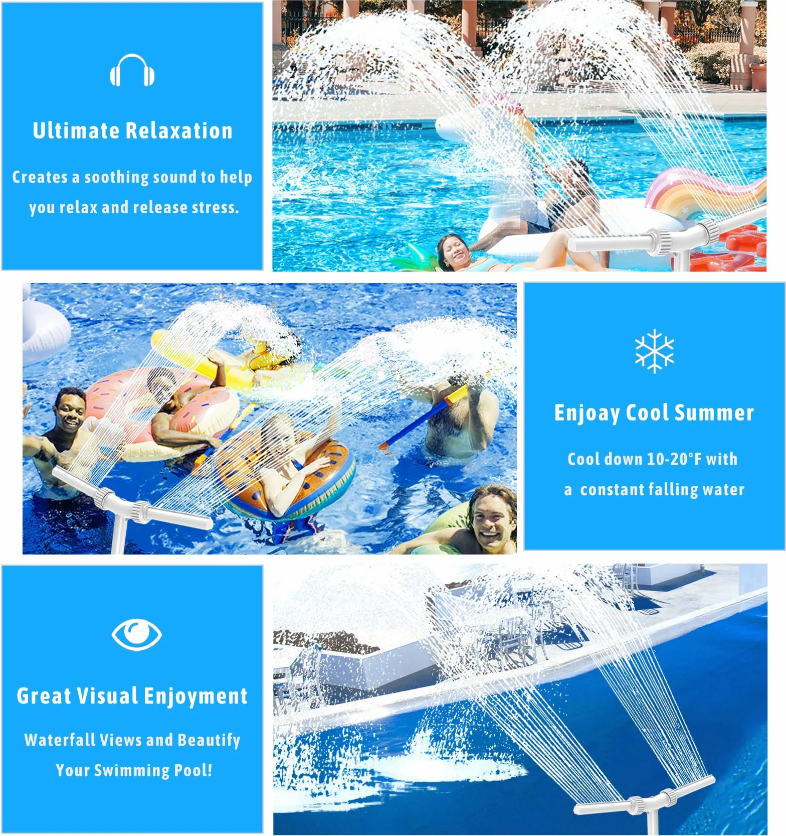 Cascade de piscine double pulvérisation réglable avec adaptateur aérateur pour spa enterré eau chaude