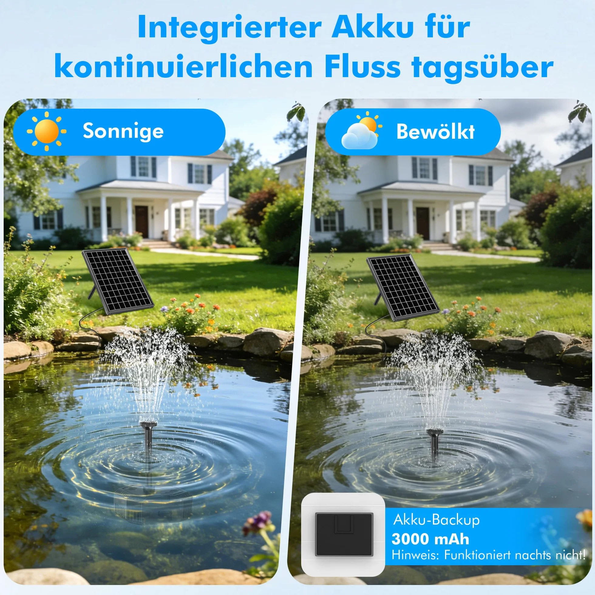 Pompe Solaire pour Bassin 6,5 W avec Batterie et 10 Buses, Filtre jusqu'à 500 L