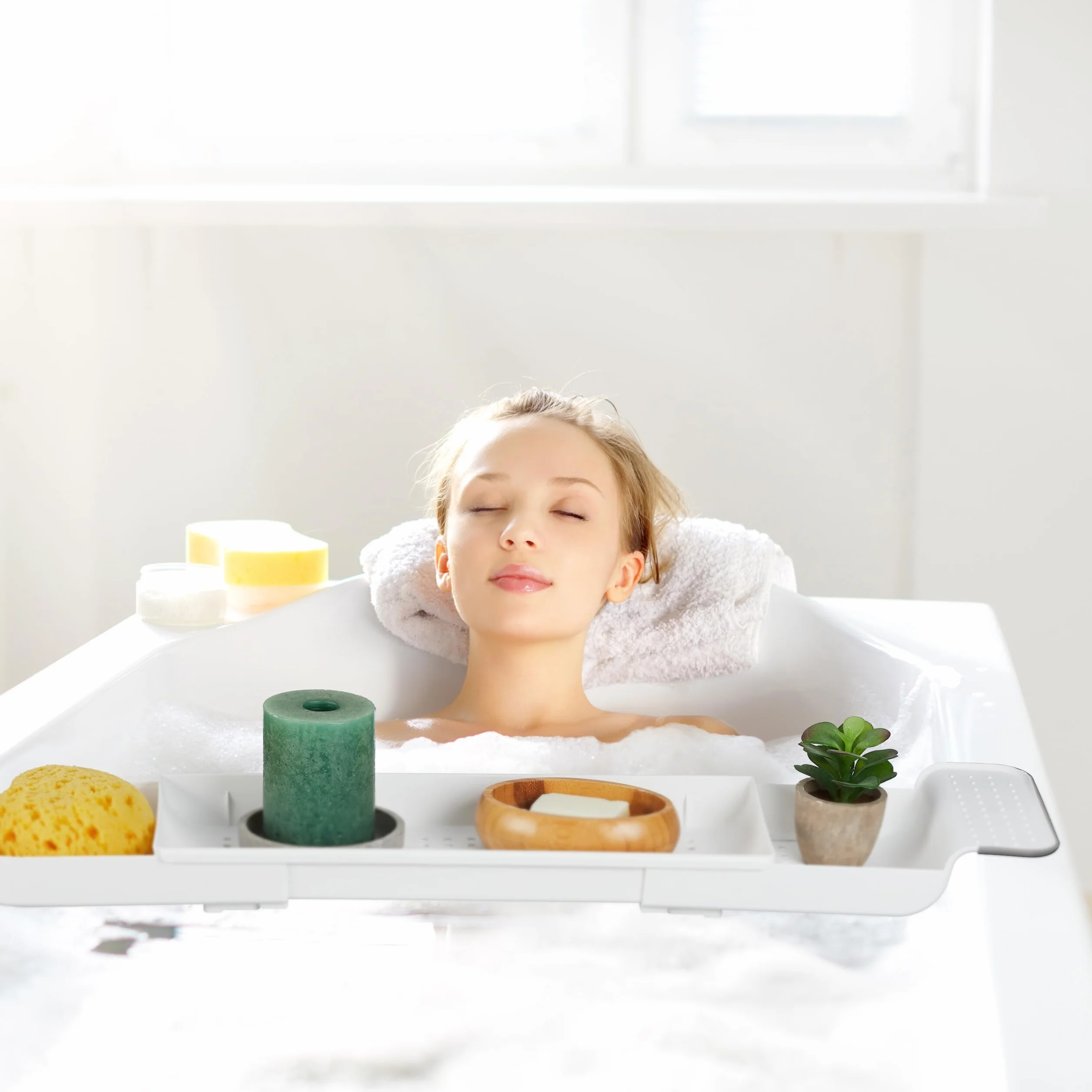 Relaxdays Plateau de Baignoire Pont Extensible 55,5-78 cm Plastique antidérapant Blanc